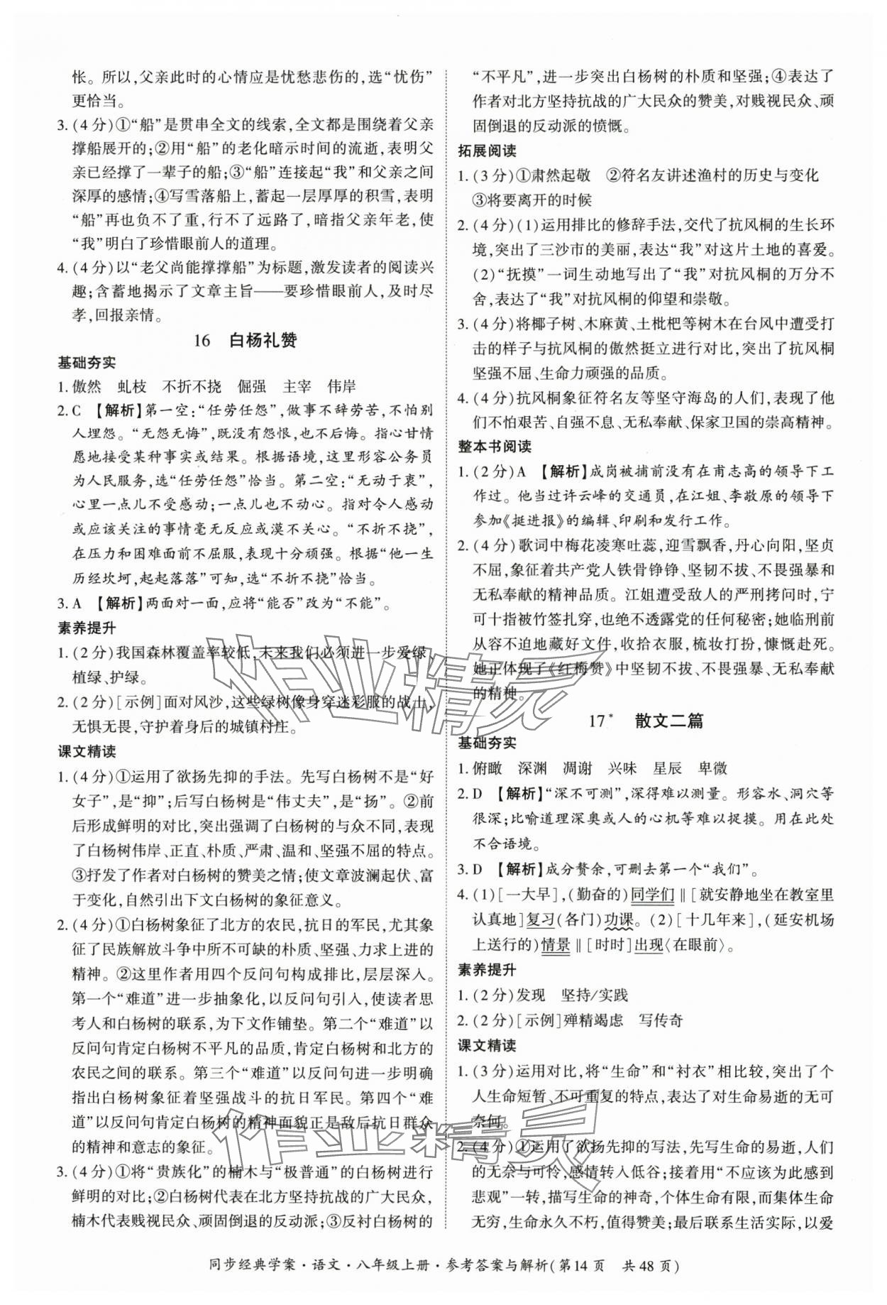 2025年同步经典学案八年级语文上册人教版 第14页