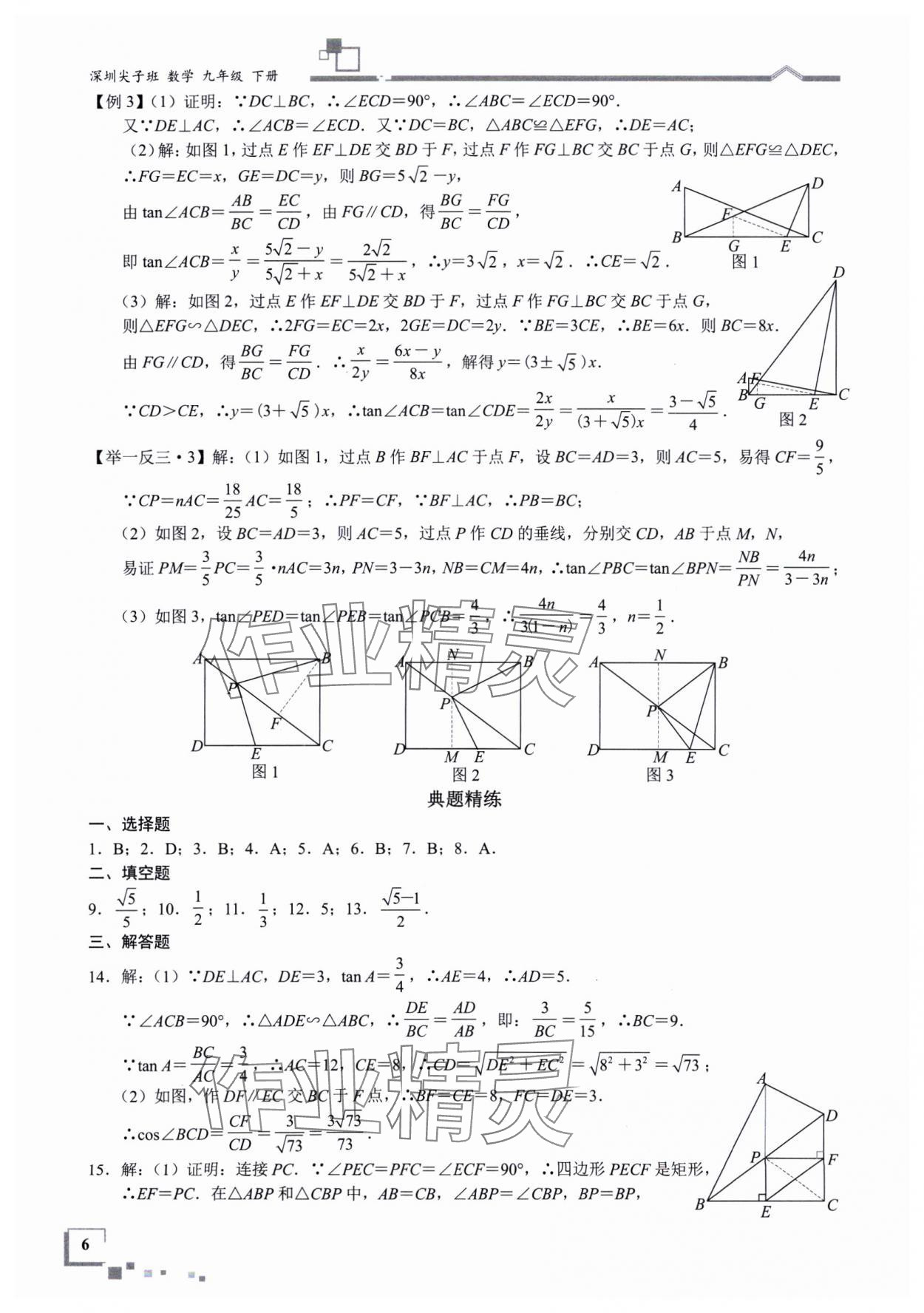 2025年優(yōu)藍(lán)數(shù)學(xué)深圳尖子班九年級數(shù)學(xué)下冊北師大版深圳專版 參考答案第6頁