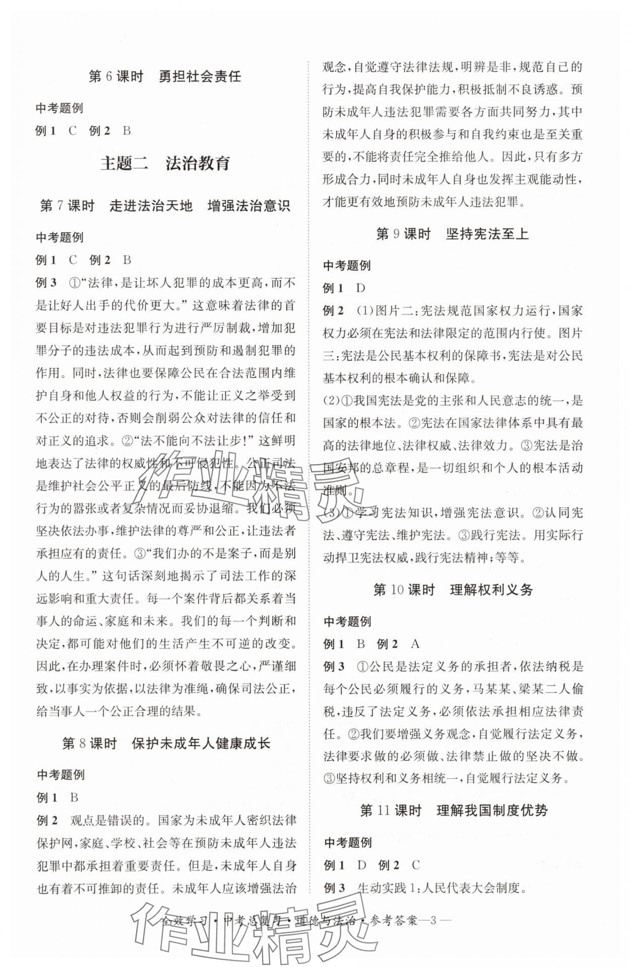 2025年全效学习中考总复习道德与法治中考四川专版 参考答案第2页