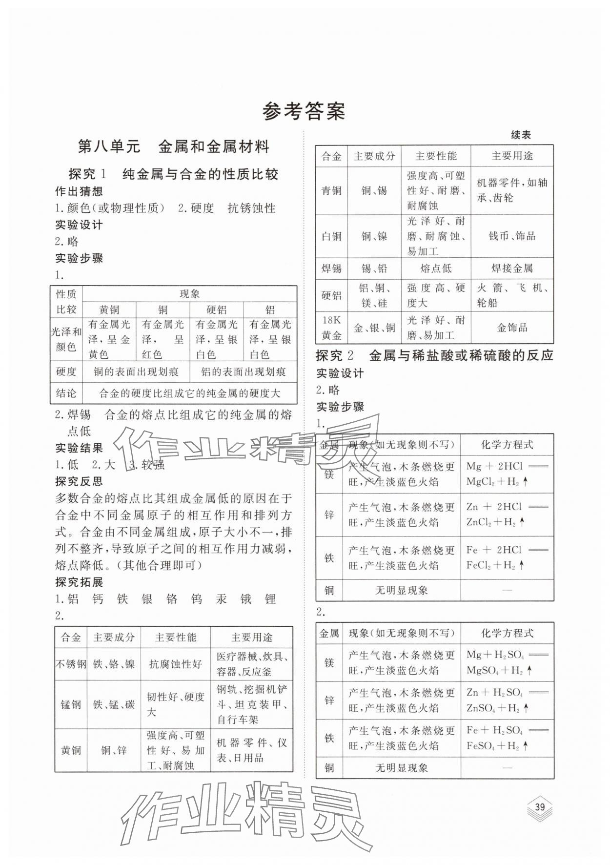 2025年實驗探究報告冊山東科學技術出版社九年級化學下冊人教版 第1頁