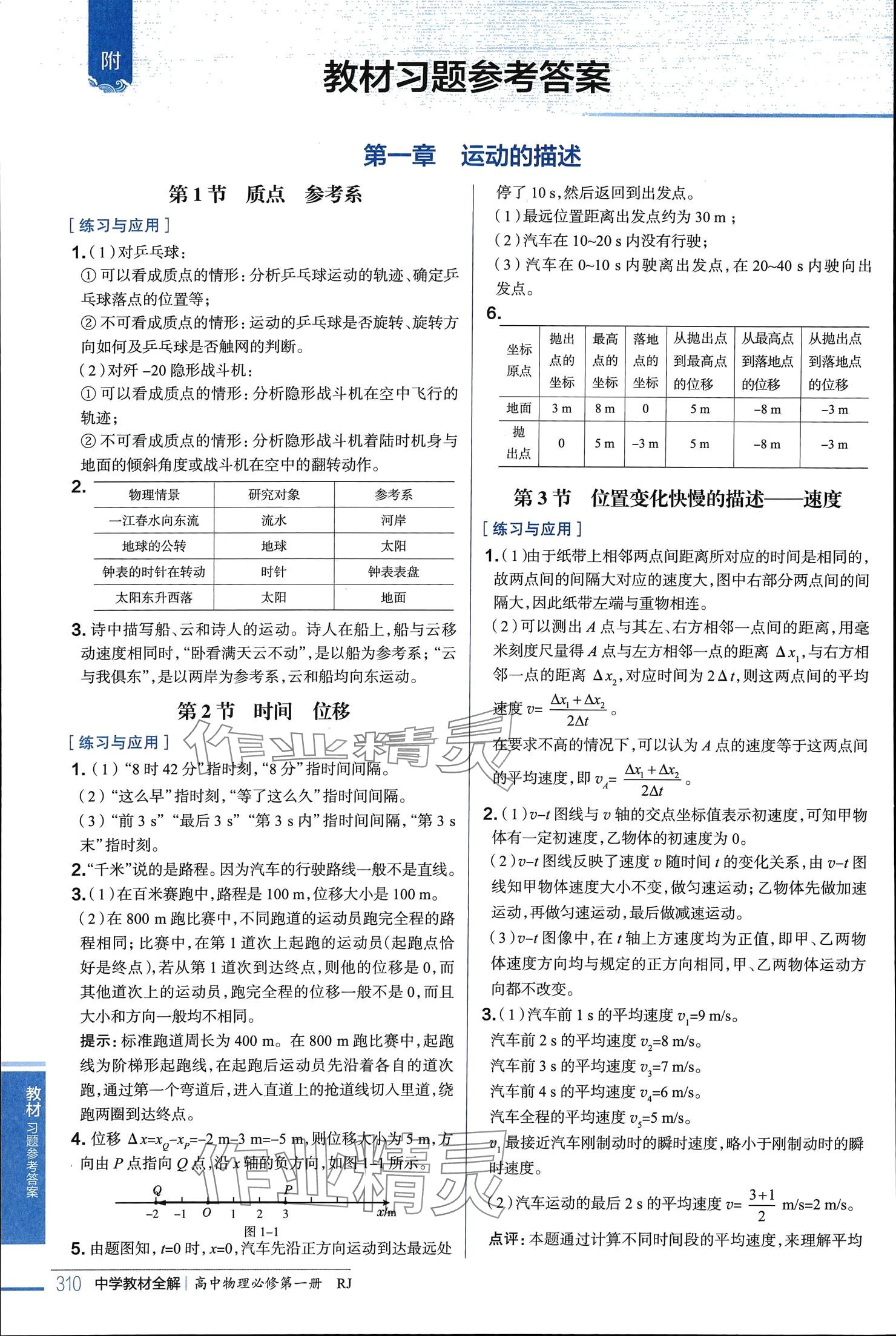 2025年教材课本高中物理必修第一册人教版 参考答案第1页