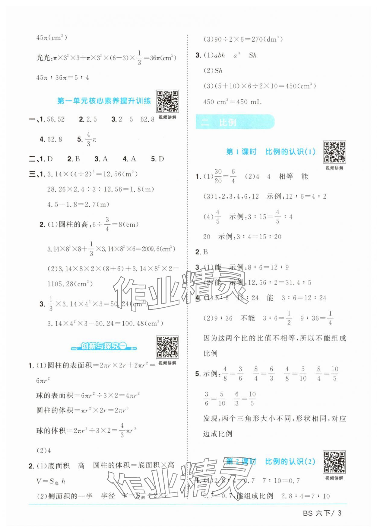 2025年阳光同学课时优化作业六年级数学下册北师大版广东专版 参考答案第3页