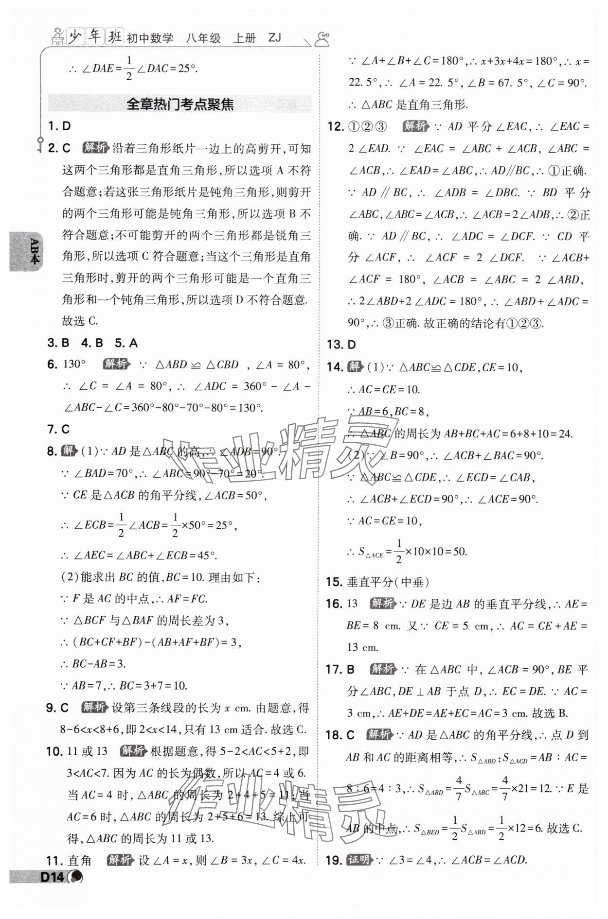 2024年少年班八年級數(shù)學(xué)上冊浙教版 參考答案第13頁