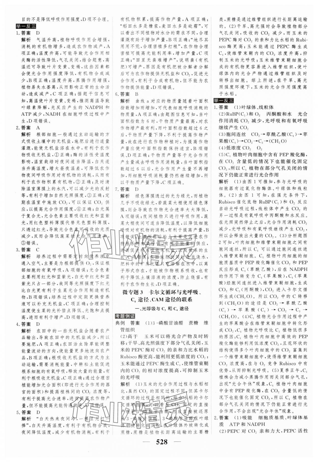 2025年高考調(diào)研高考總復習講義高中生物全一冊人教版 參考答案第20頁