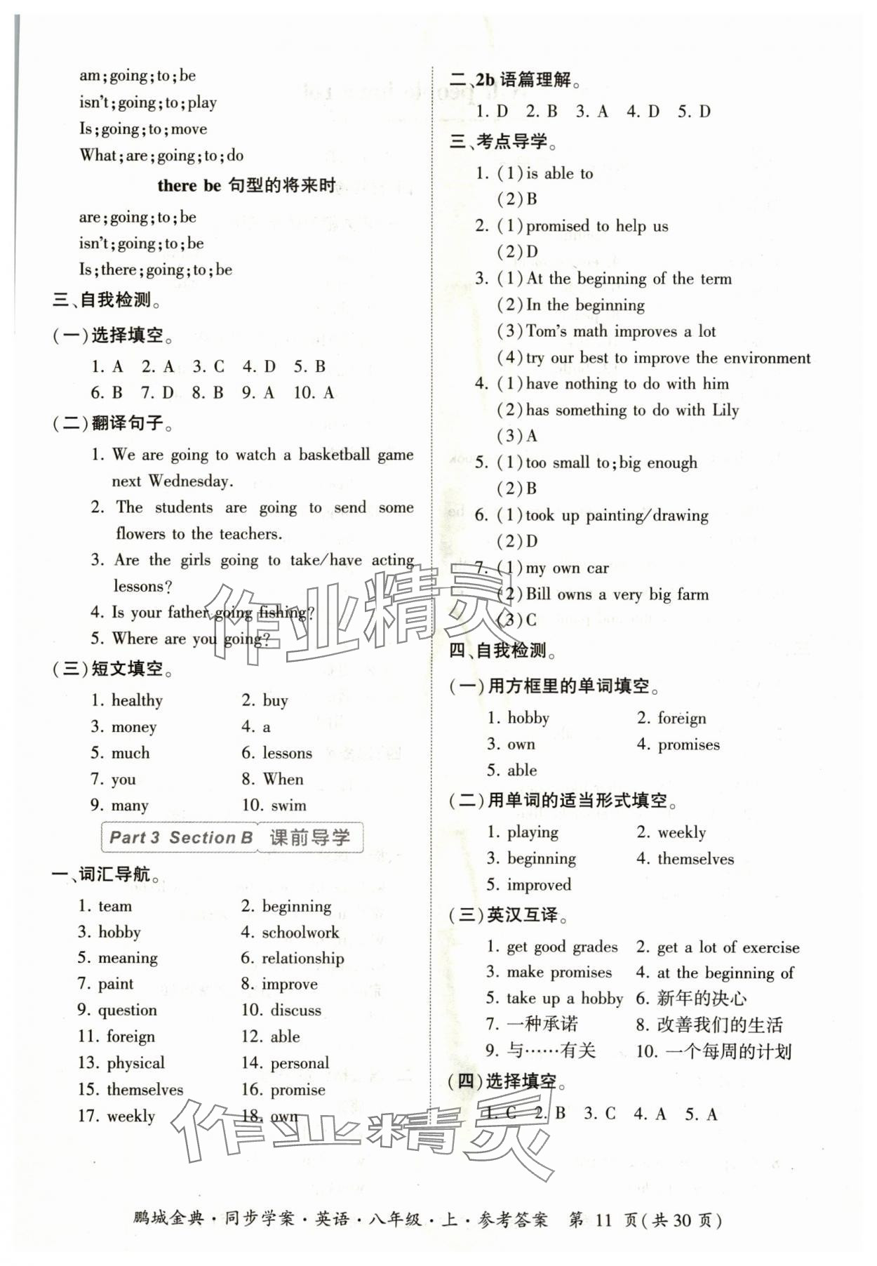 2024年名師幫同步學(xué)案八年級英語上冊人教版 參考答案第11頁