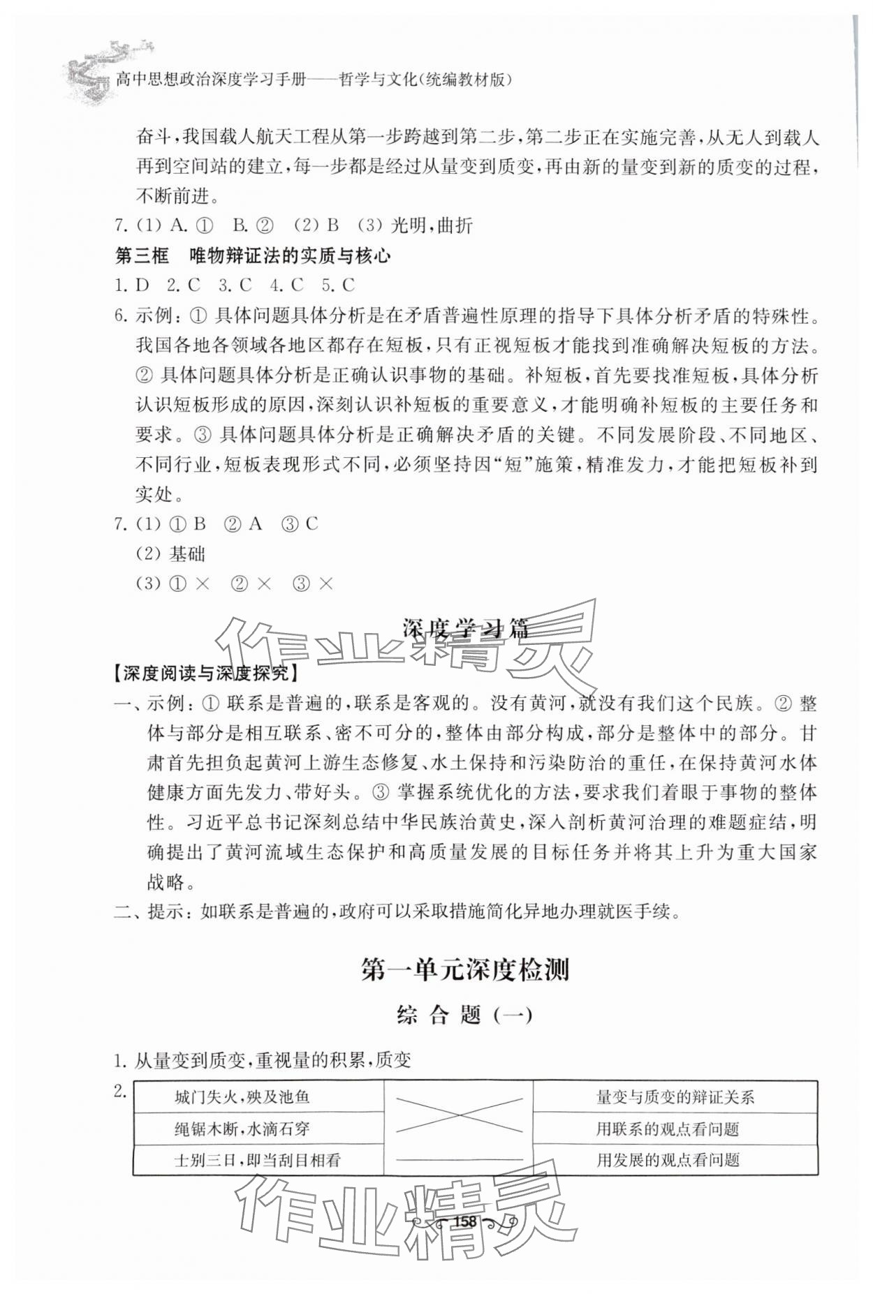 2023年高中思想政治深度學(xué)習(xí)手冊高中道德與法治必修4人教版 參考答案第8頁