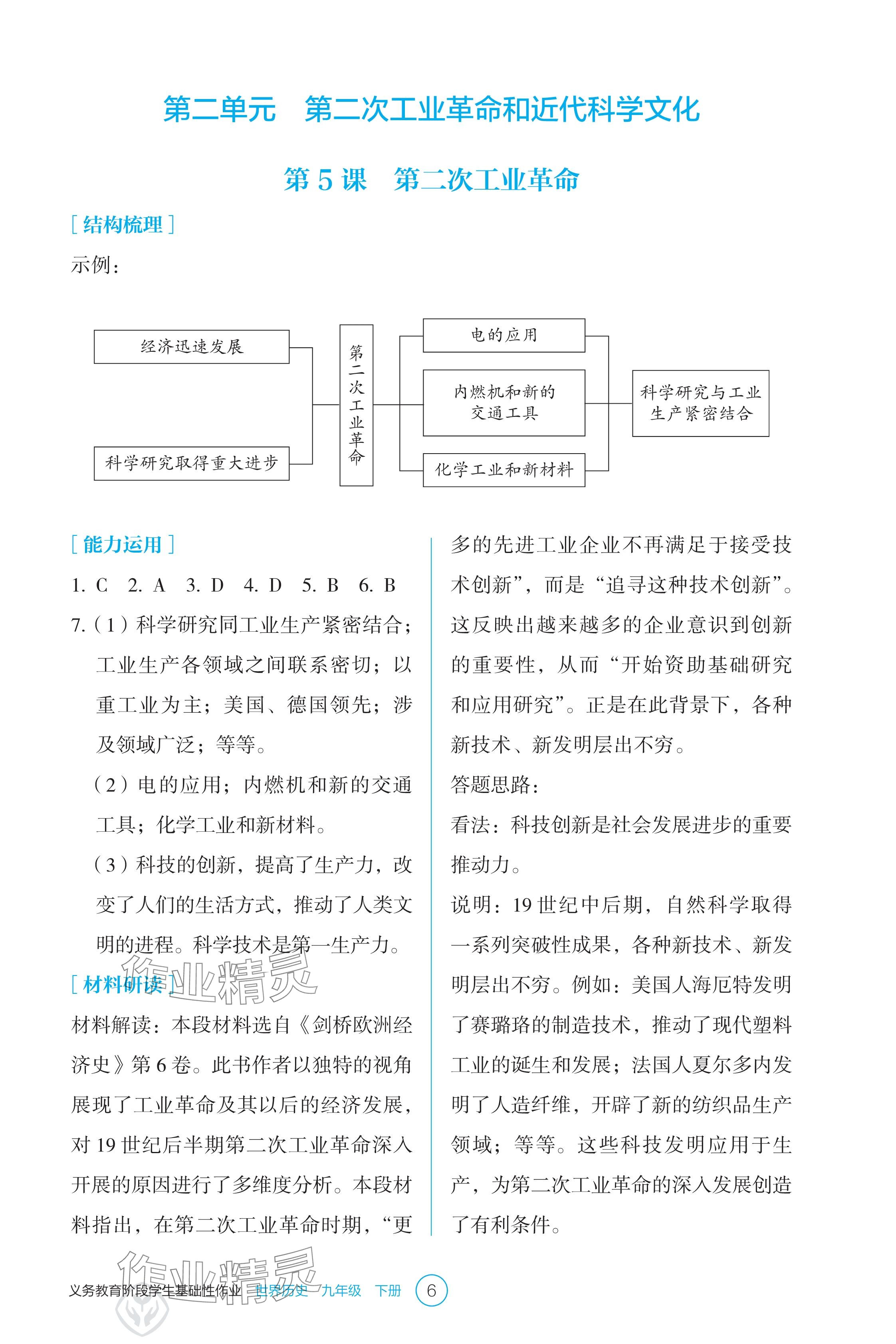 2025年学生基础性作业九年级历史下册人教版 参考答案第6页