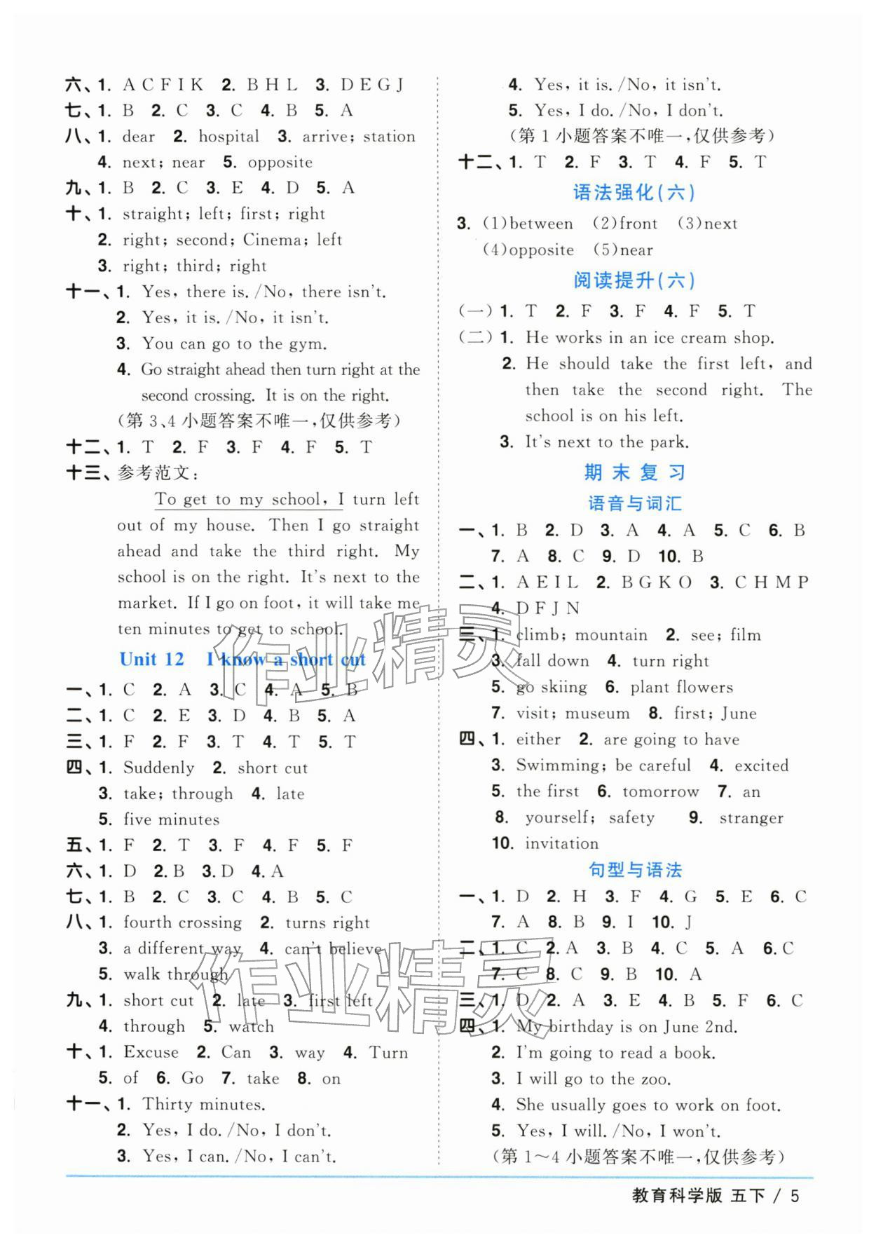 2026年阳光同学课时优化作业五年级英语下册教科版广州专版&nbsp;第5页
