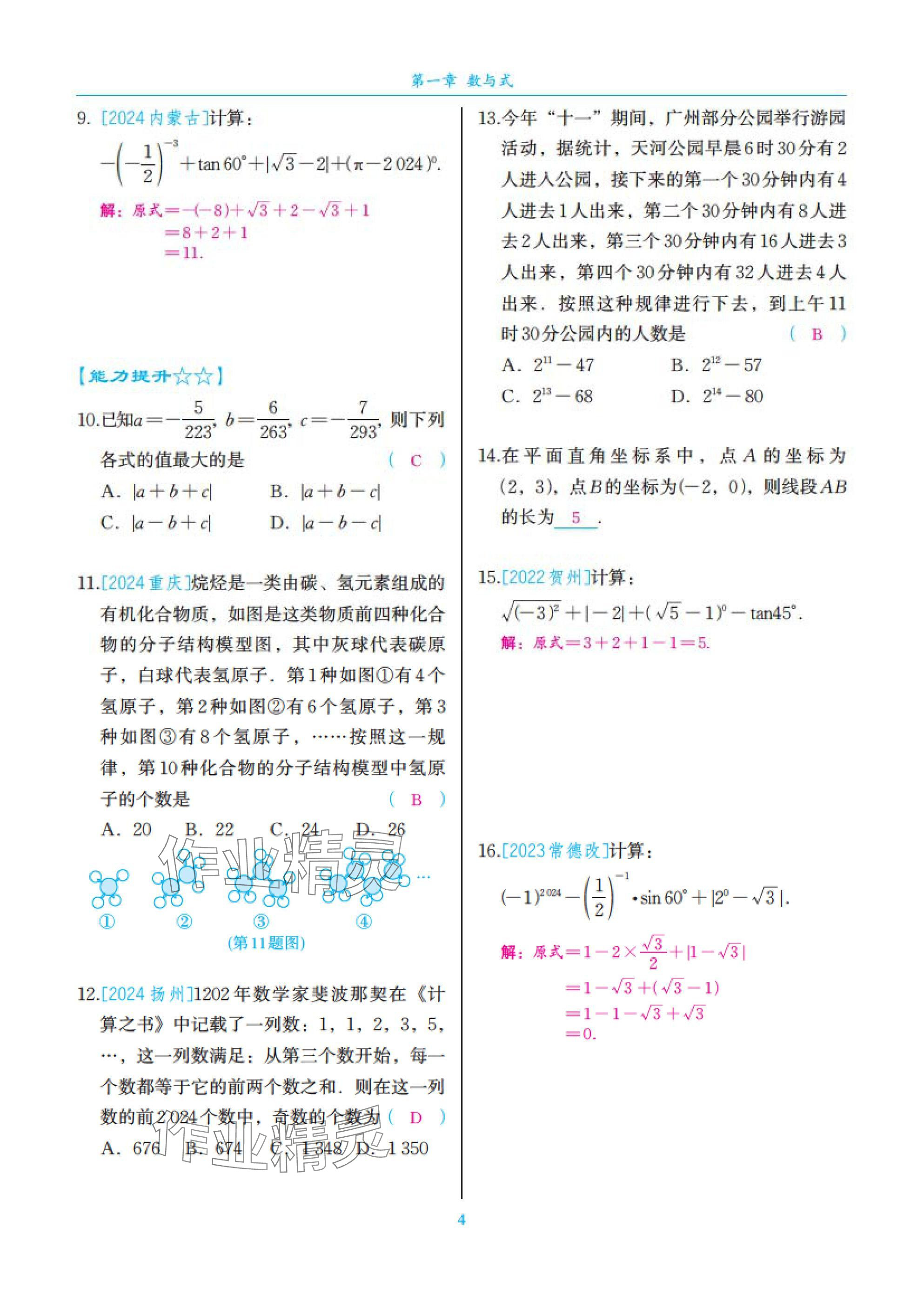 2025年中考复习一本全数学北师大版深圳专版&nbsp;参考答案第4页
