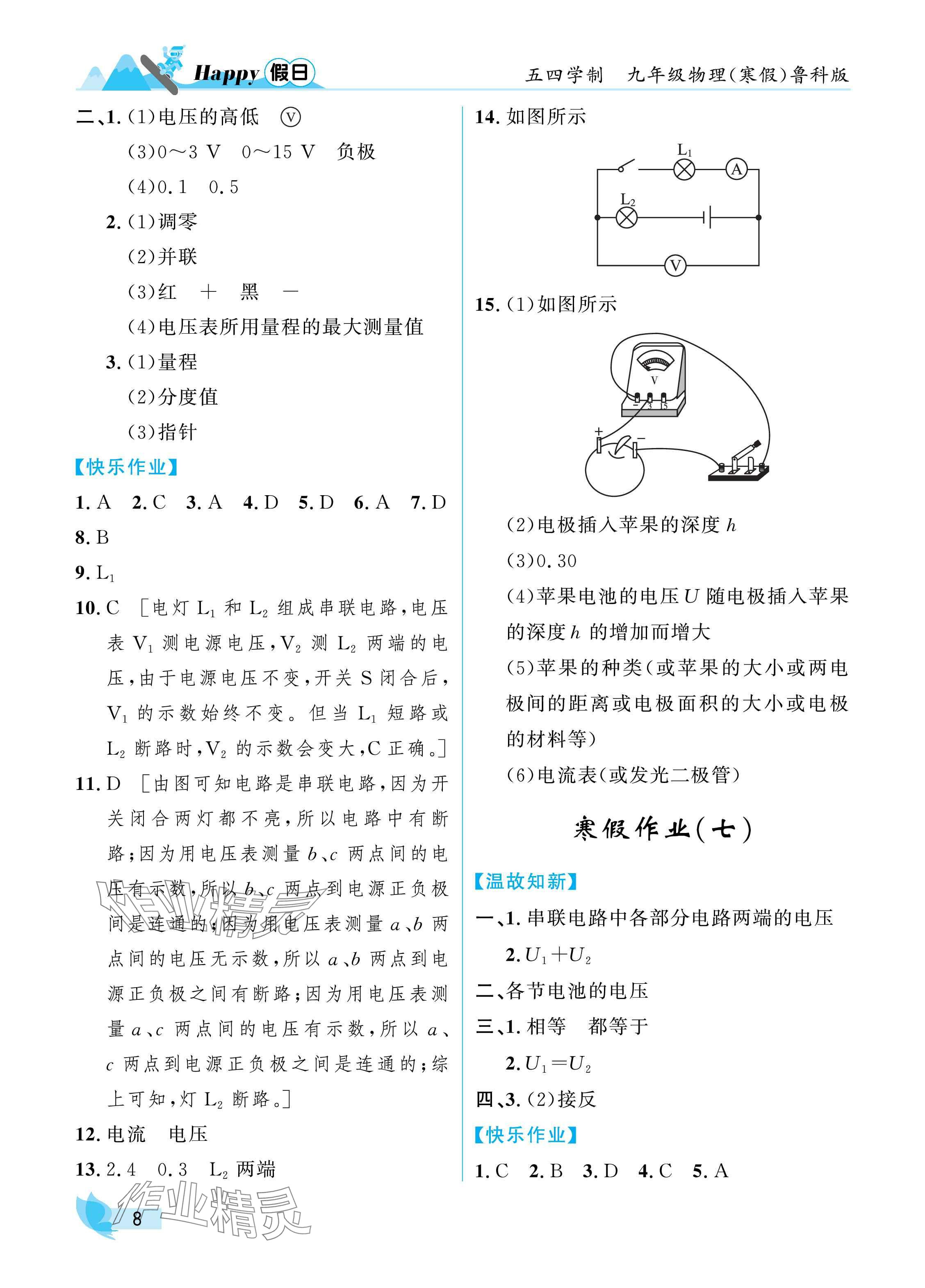 2025年寒假Happy假日九年级物理鲁科版 参考答案第8页