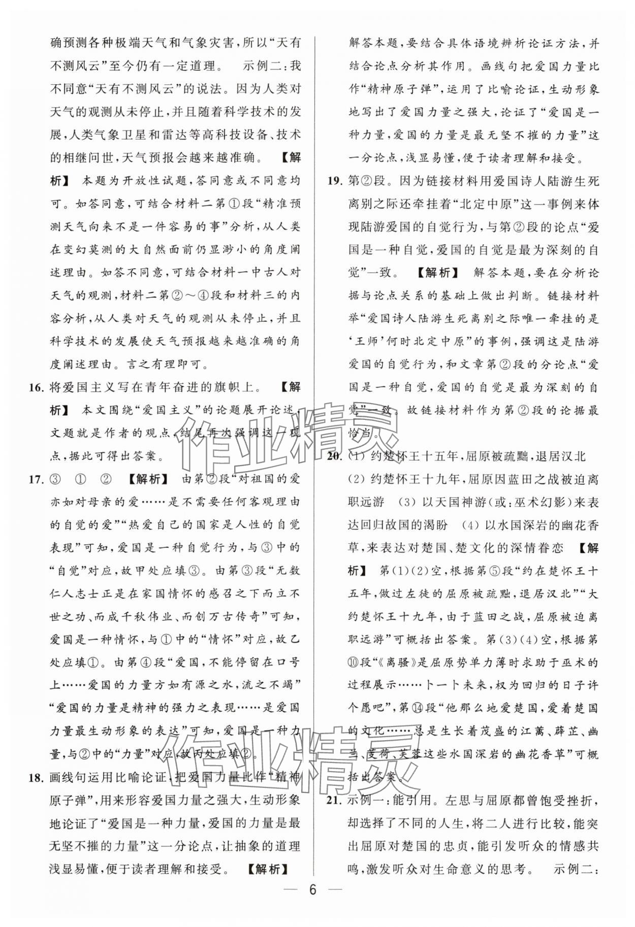 2024年亮点给力大试卷九年级语文下册人教版 参考答案第6页