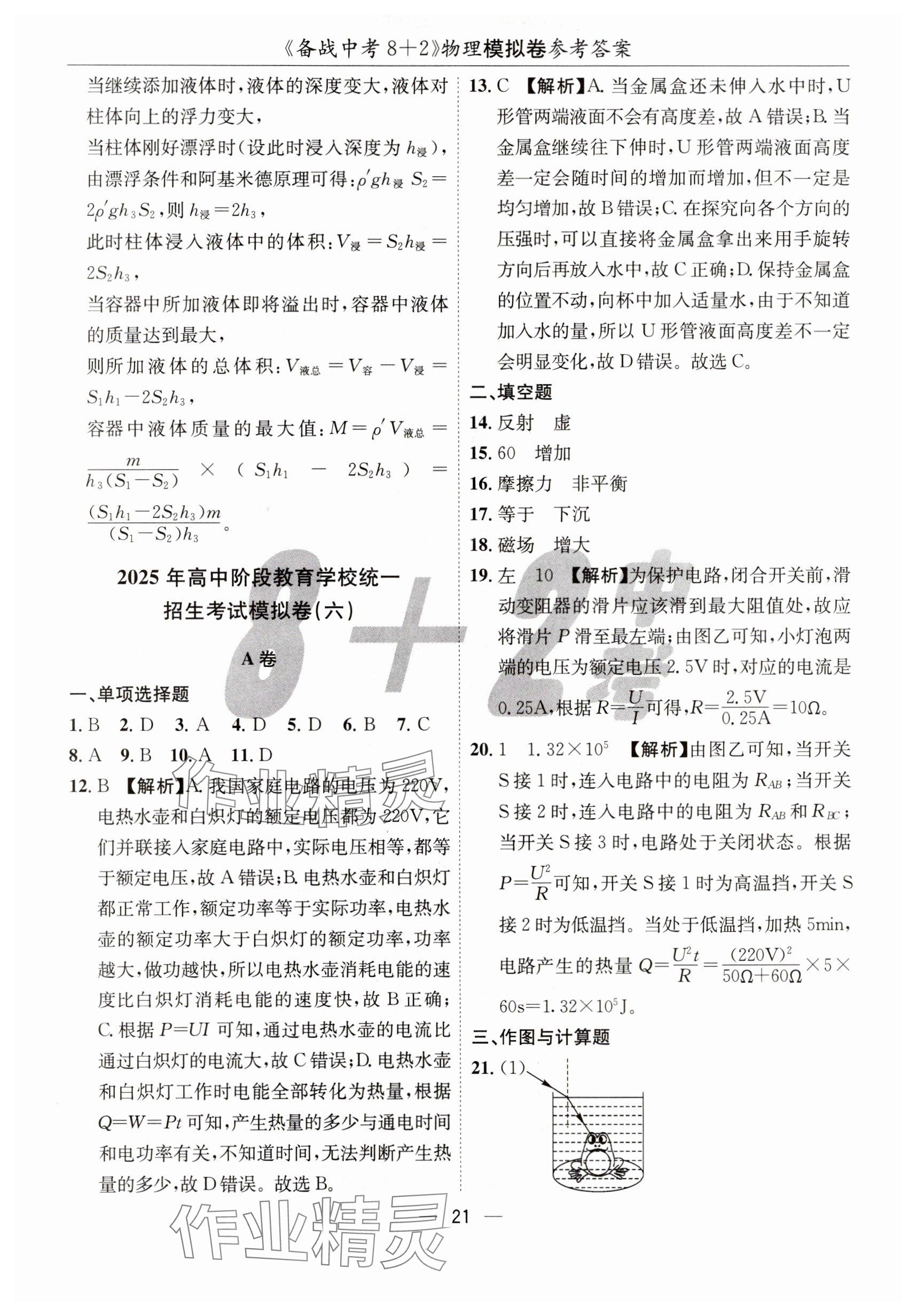 2025年中考密卷8+2世界圖書出版公司物理 參考答案第21頁