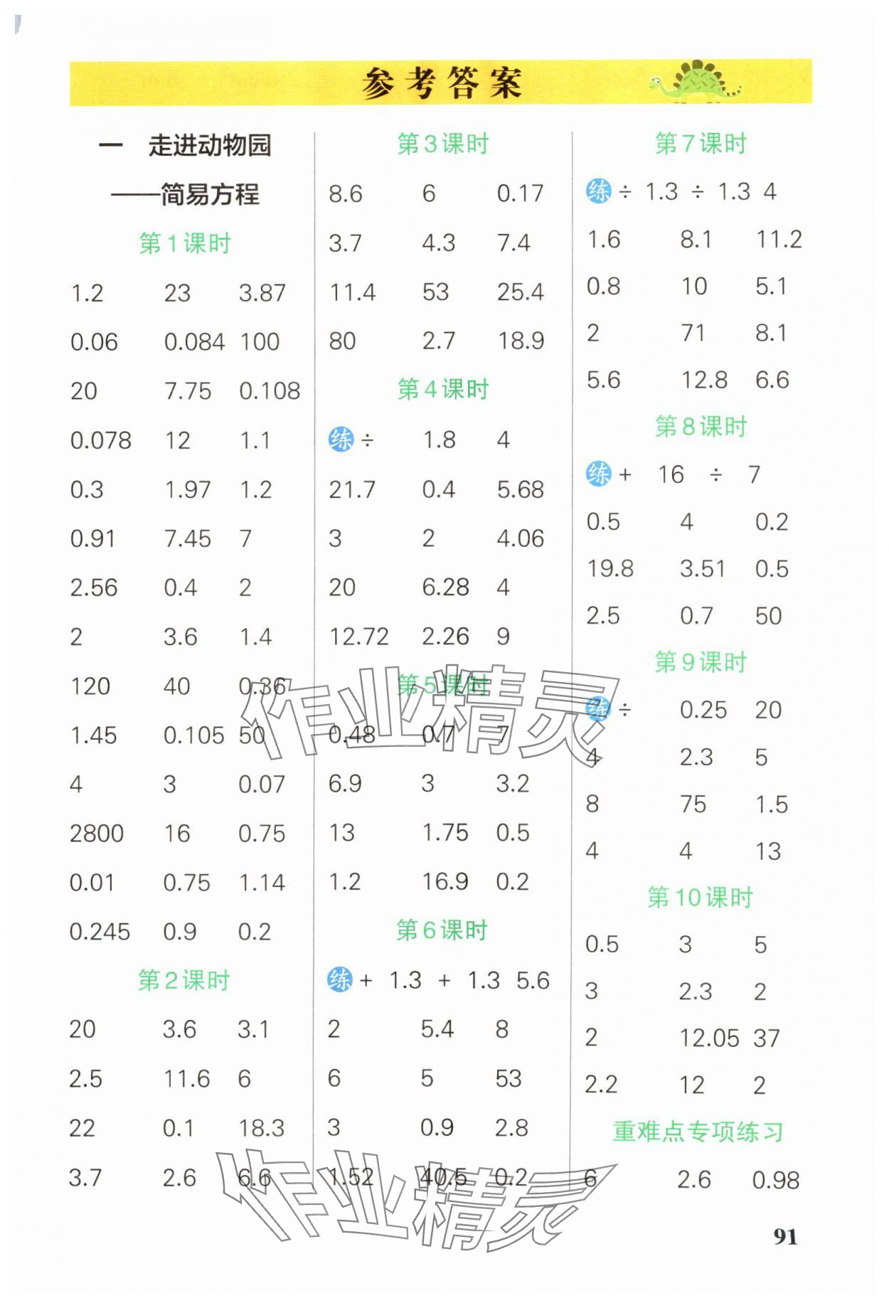 2025年小学学霸口算四年级数学下册青岛版五四制 参考答案第1页