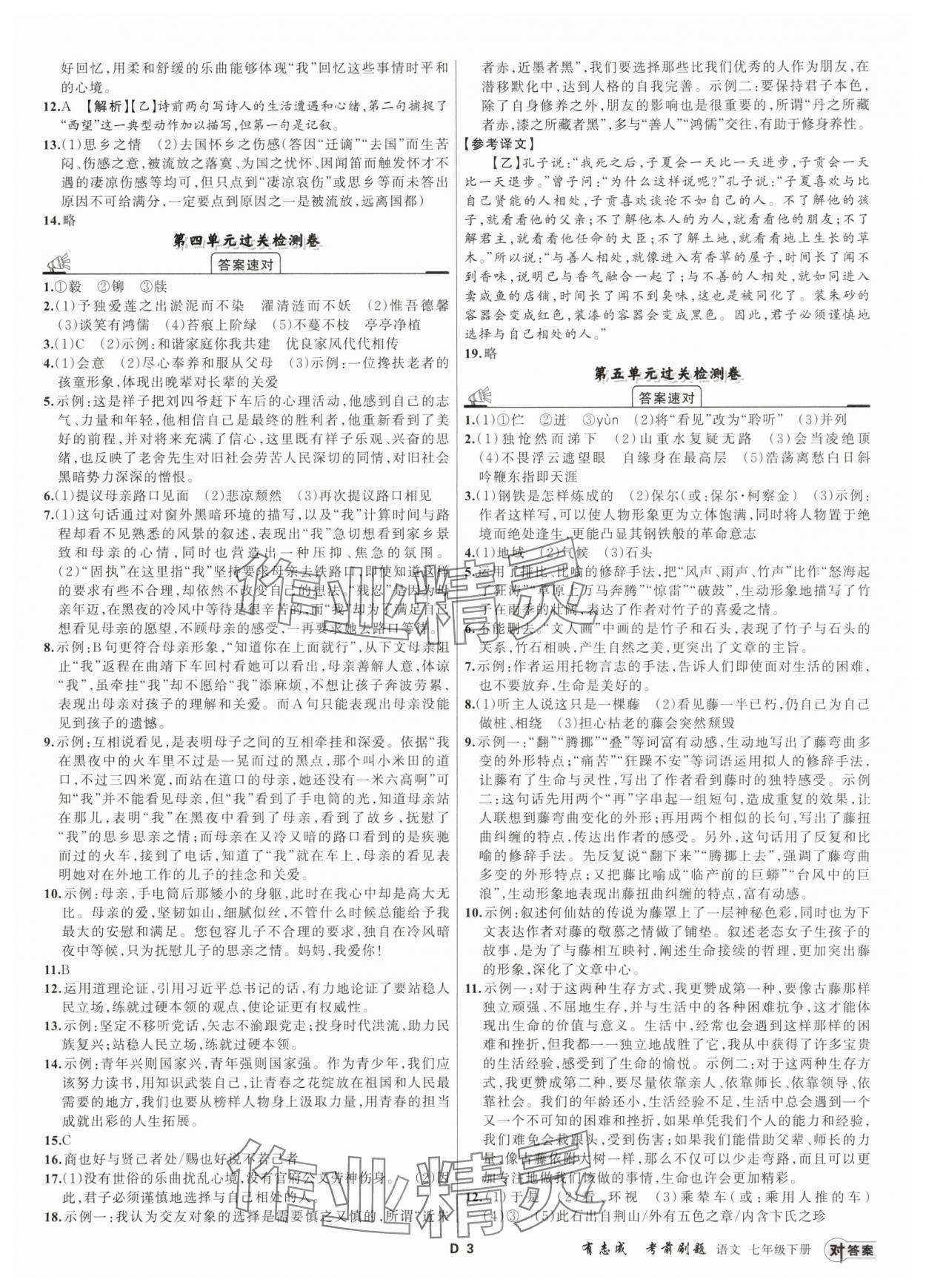 2025年有志成考前刷題七年級語文下冊人教版 第3頁
