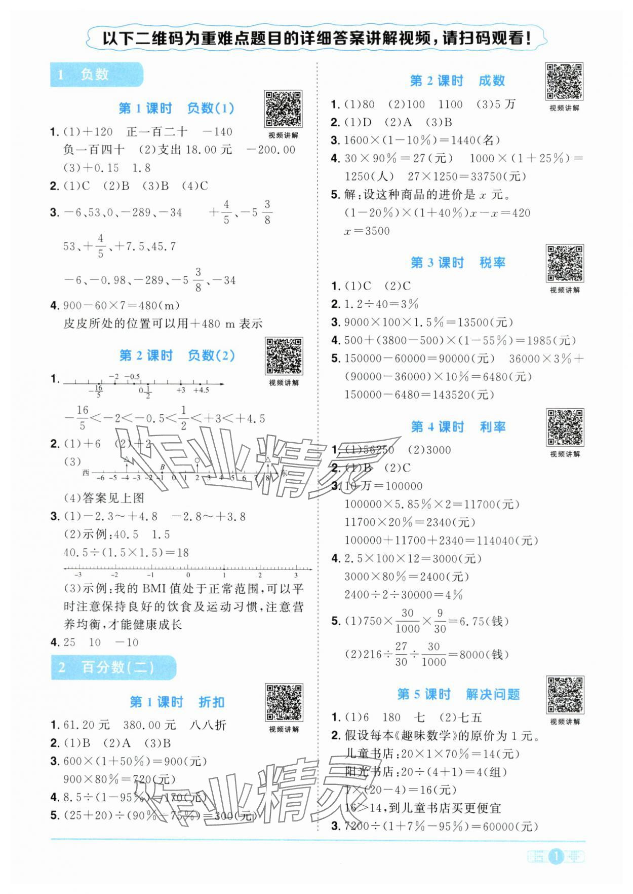 2024年陽光同學課時優(yōu)化作業(yè)六年級數學下冊人教版菏澤專版 第1頁