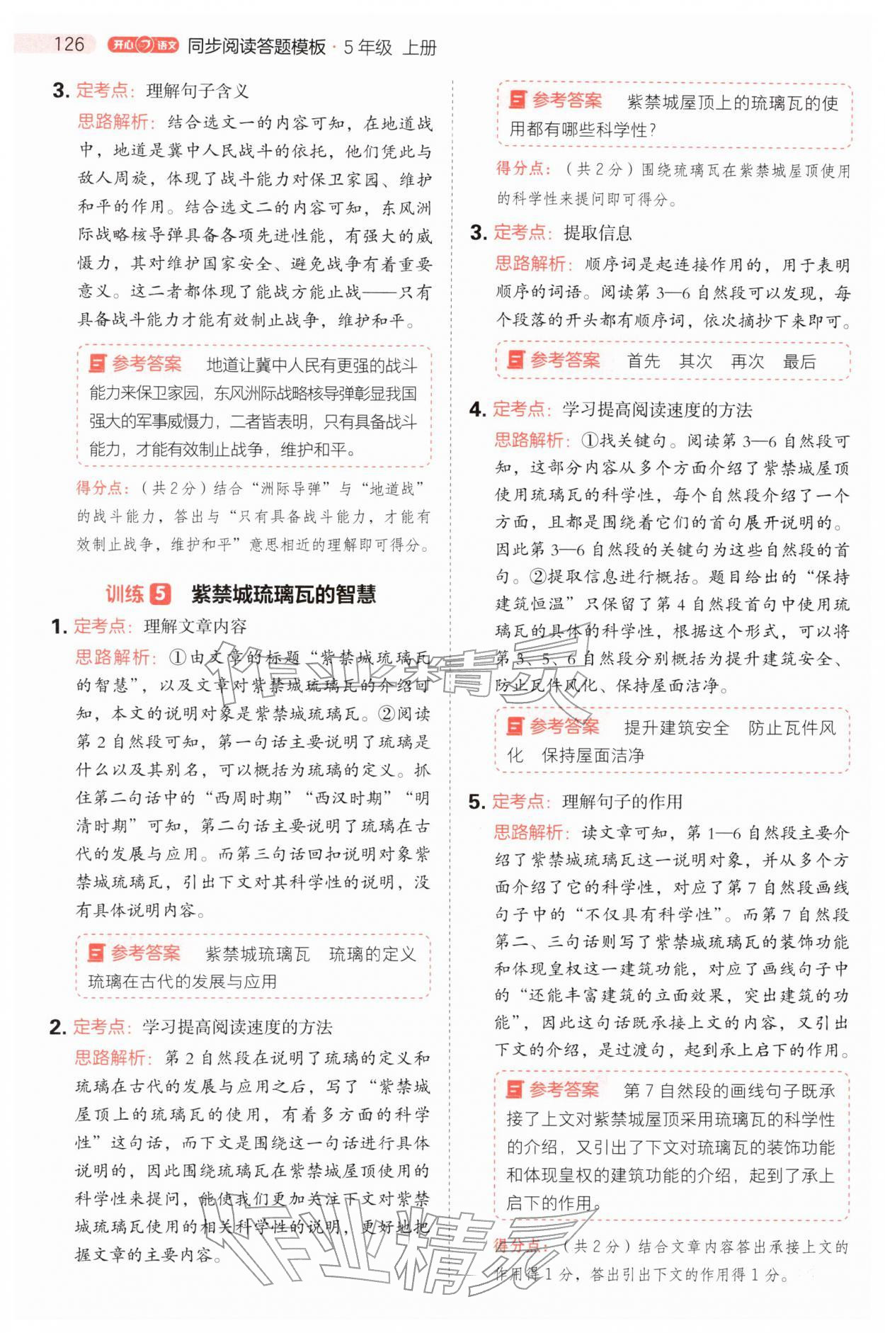 2025年同步閱讀答題模板五年級語文上冊人教版 第10頁