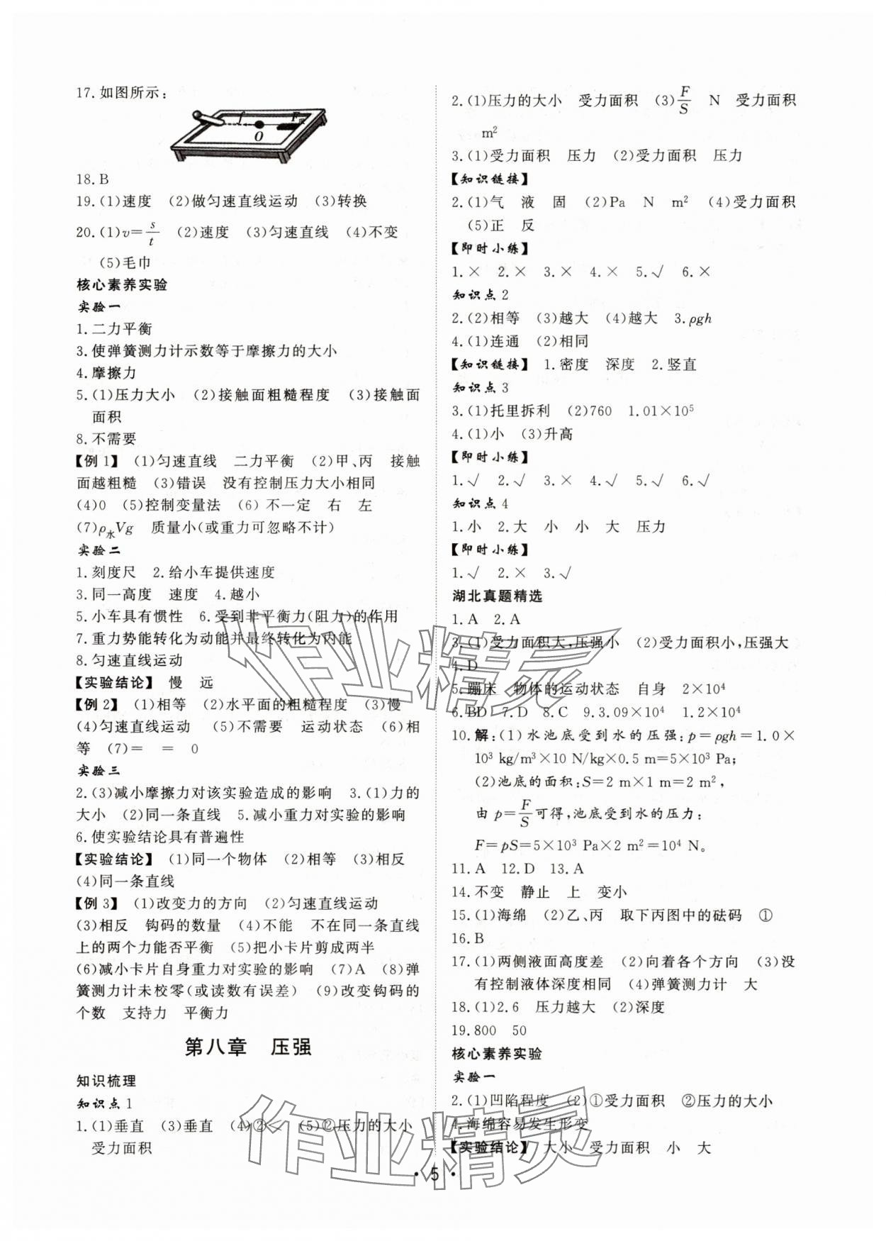 2025年湖北新中考備考與指導物理 參考答案第5頁
