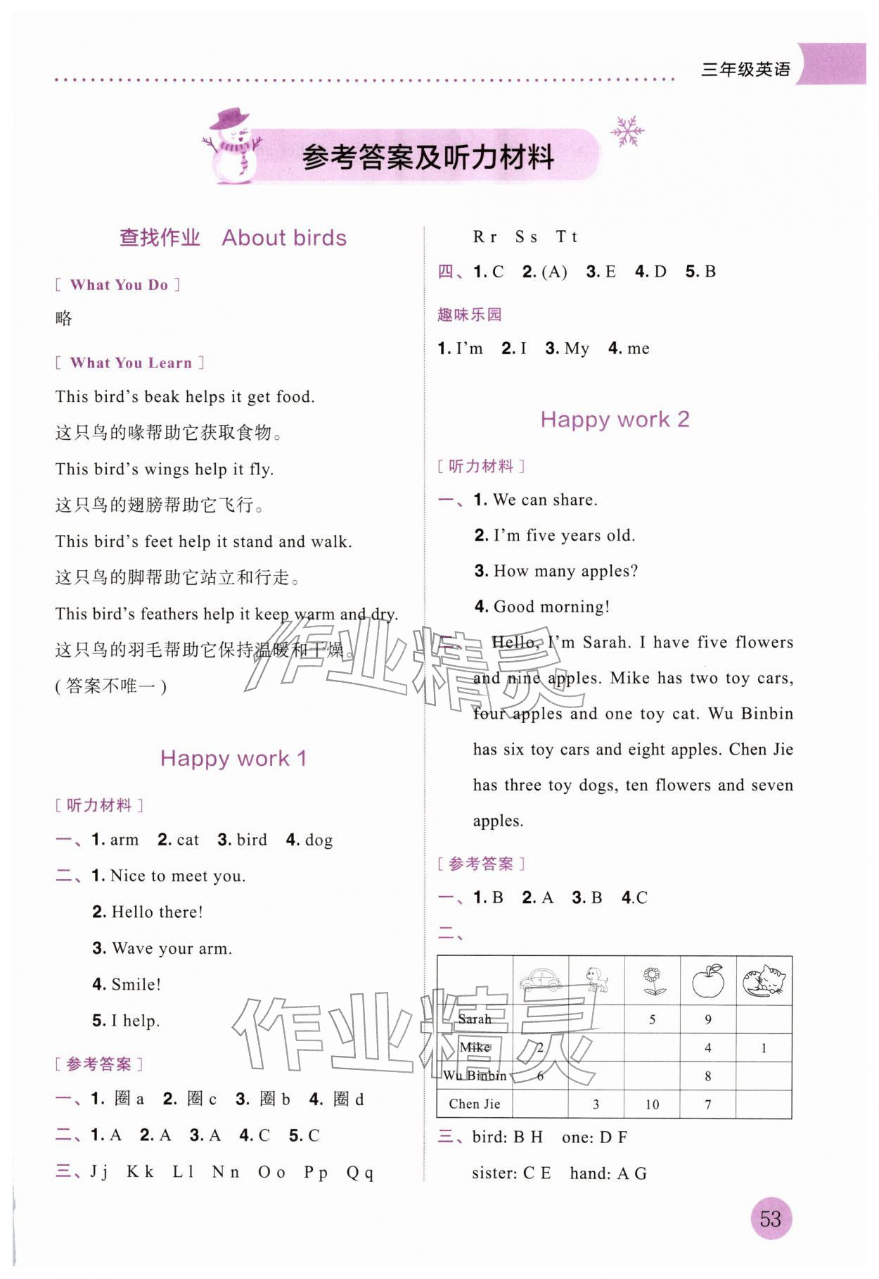 2026年黄冈小状元寒假作业龙门书局三年级英语人教版云南专版&nbsp;参考答案第1页