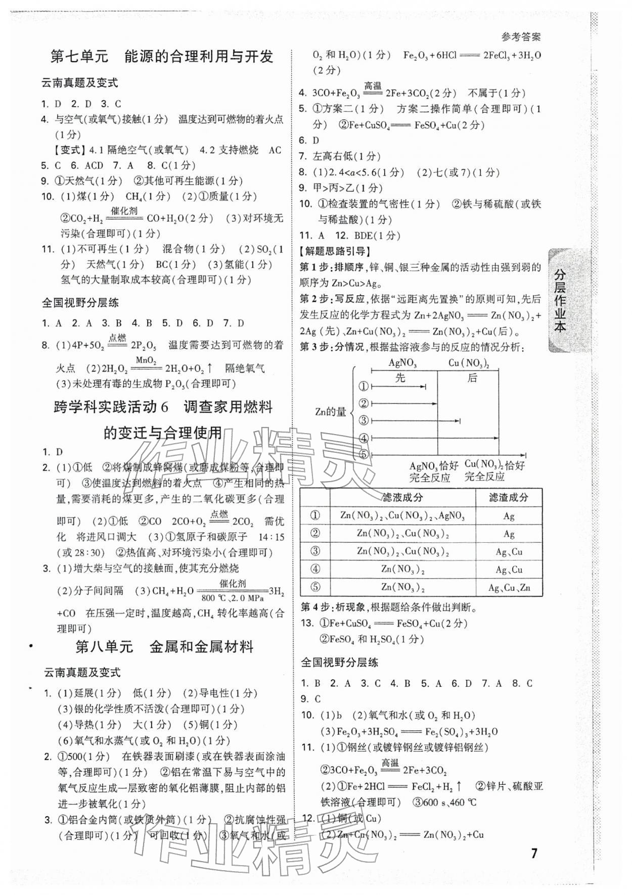 2026年萬唯中考試題研究化學(xué)云南專版&nbsp;參考答案第7頁