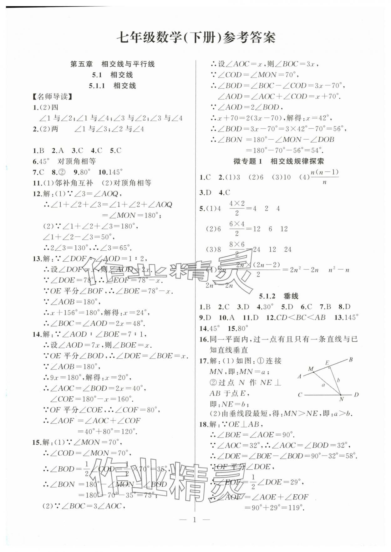 2024年高手點題七年級數學下冊人教版 參考答案第1頁