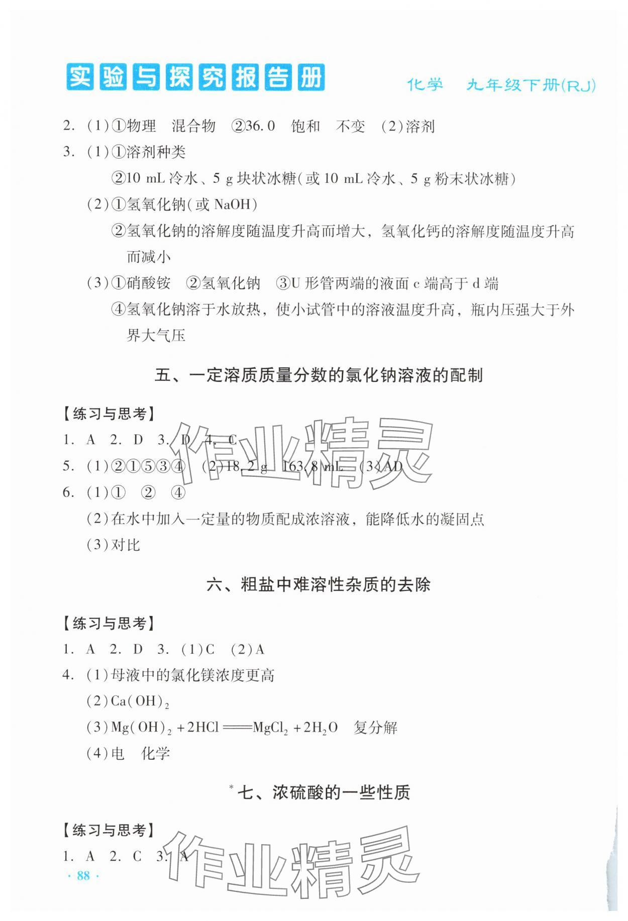 2025年实验与探究报告册九年级化学下册人教版 第2页