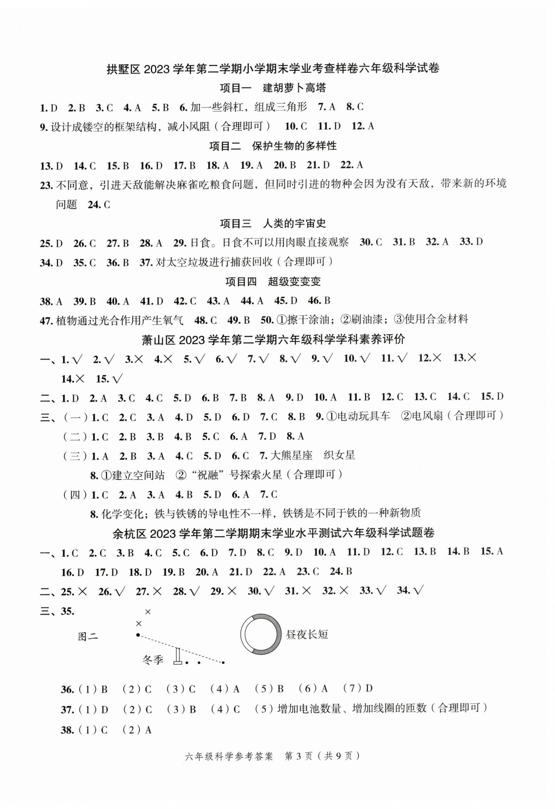 2025年名师面对面小学毕业高分突破卷科学 参考答案第9页