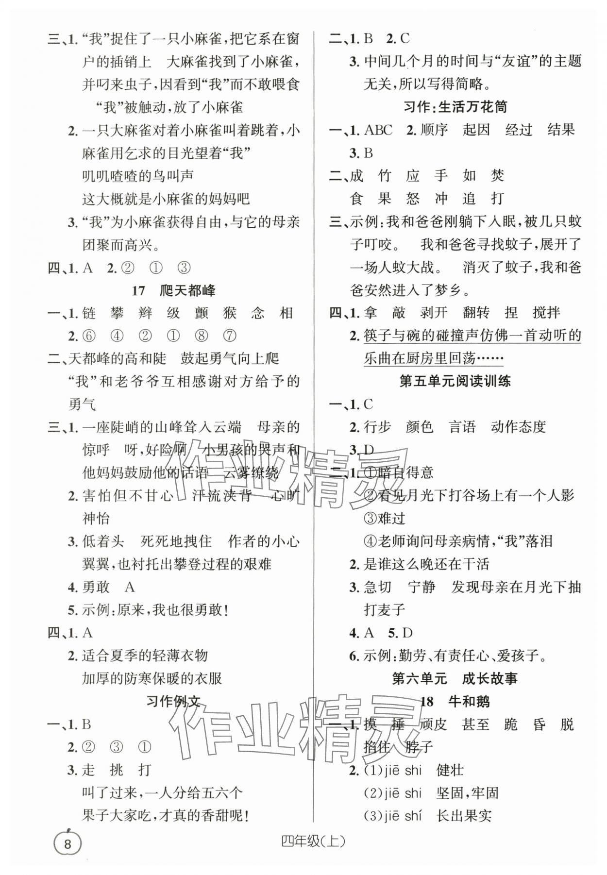 2025年语文要素天天练四年级上册浙江专版 参考答案第8页