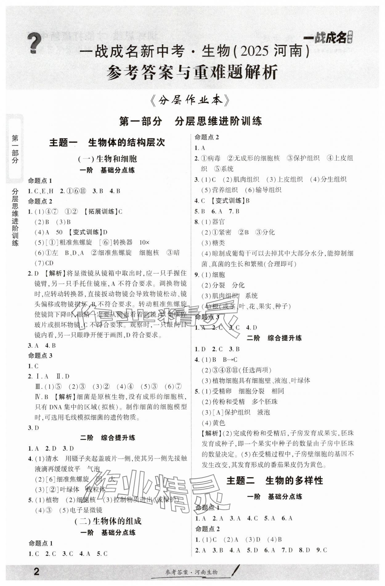 2025年一戰(zhàn)成名考前新方案生物河南專(zhuān)版 參考答案第1頁(yè)