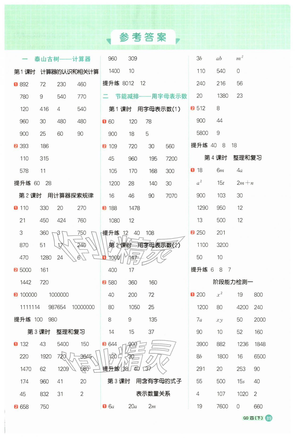 2026年阳光同学计算小达人四年级数学下册青岛版&nbsp;第1页
