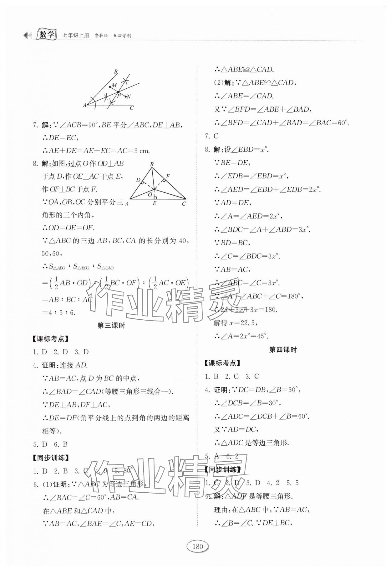 2024年同步練習冊山東科學技術出版社七年級數(shù)學上冊魯教版 參考答案第9頁