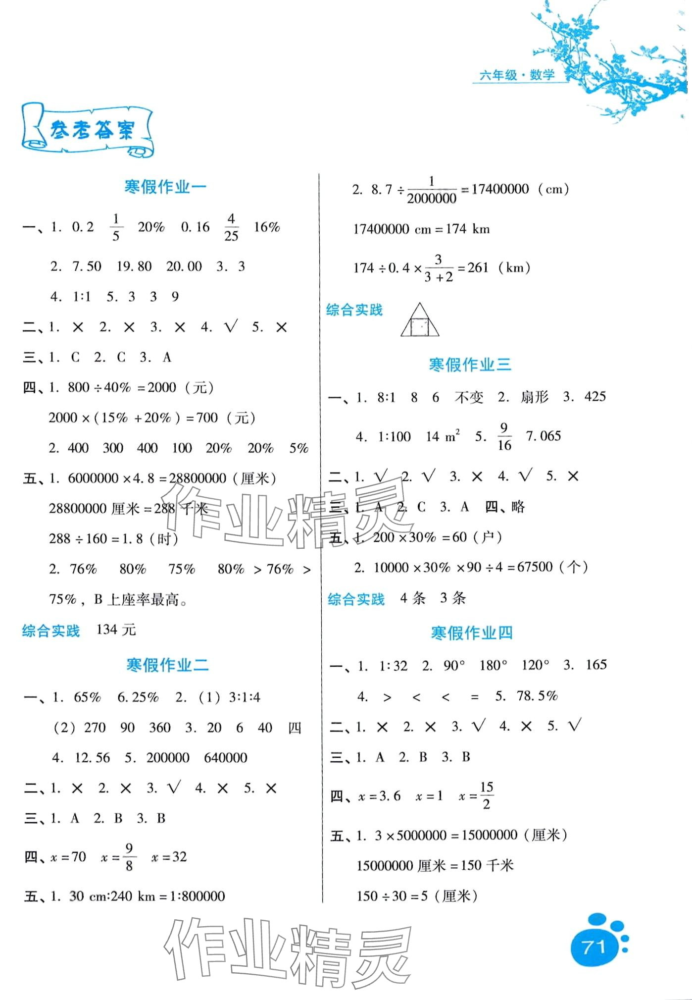 2024年寒假生活河北少年儿童出版社六年级数学冀教版 第1页