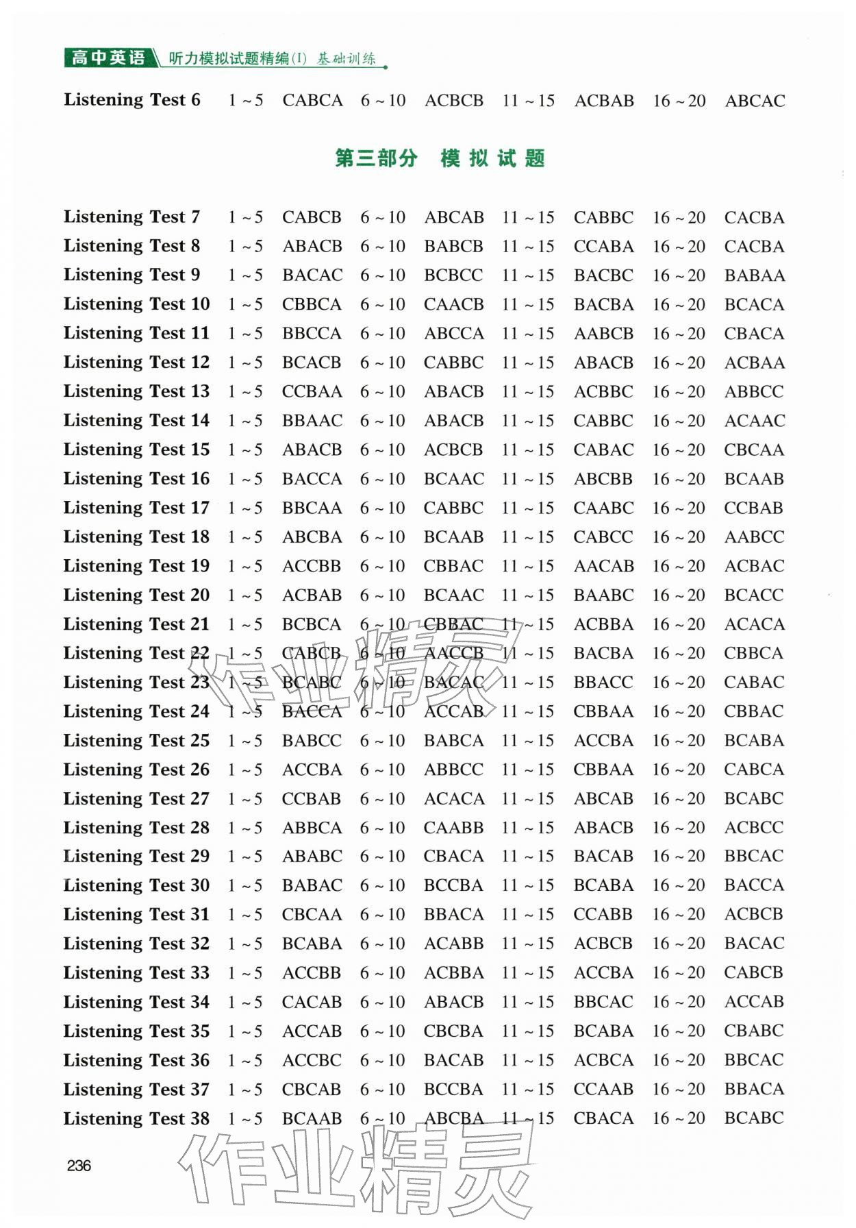 2025年艾斯英语听力模拟试题精编基础训练 参考答案第2页