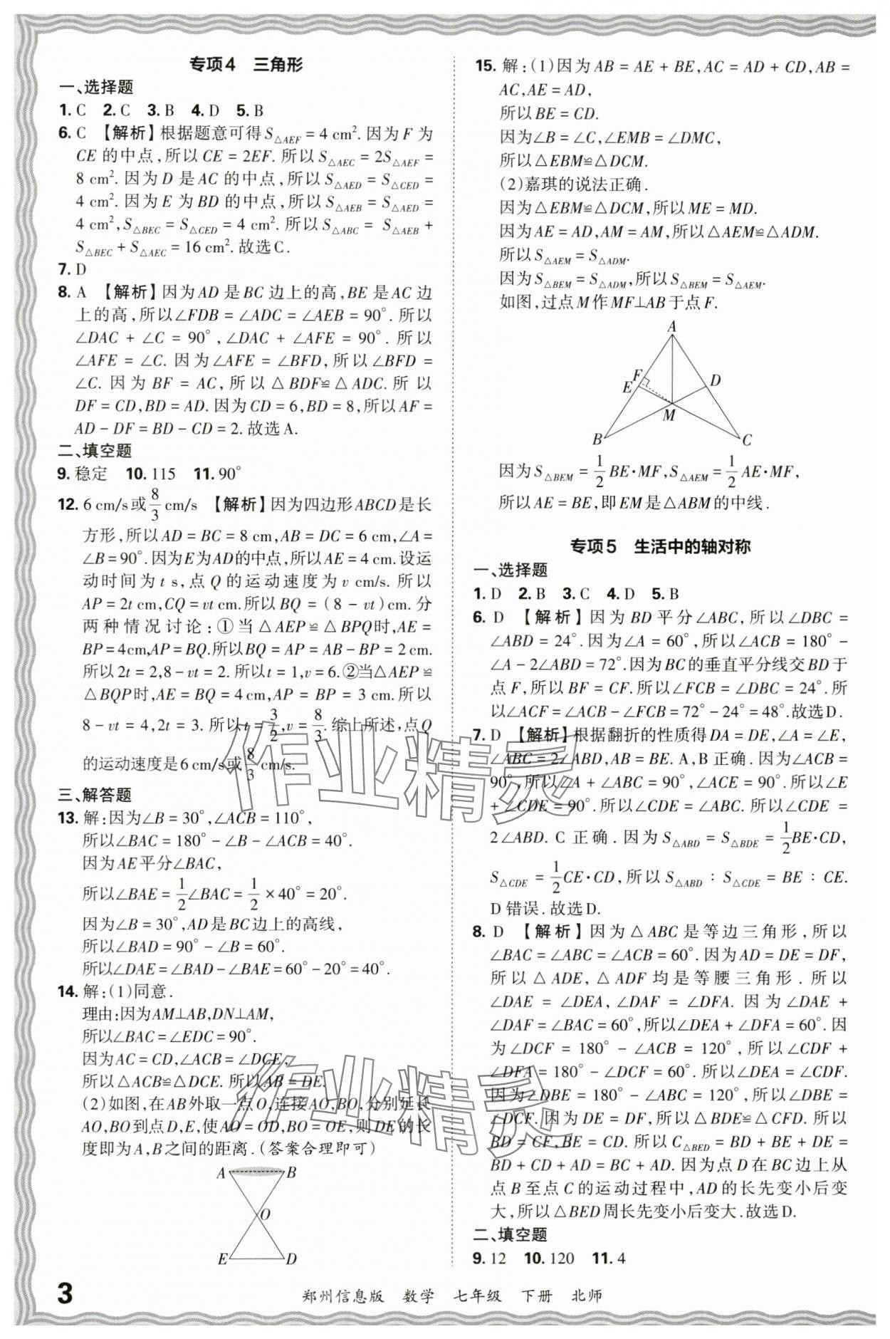 2024年王朝霞期末真題精編七年級(jí)數(shù)學(xué)下冊(cè)北師大版鄭州專版 參考答案第3頁