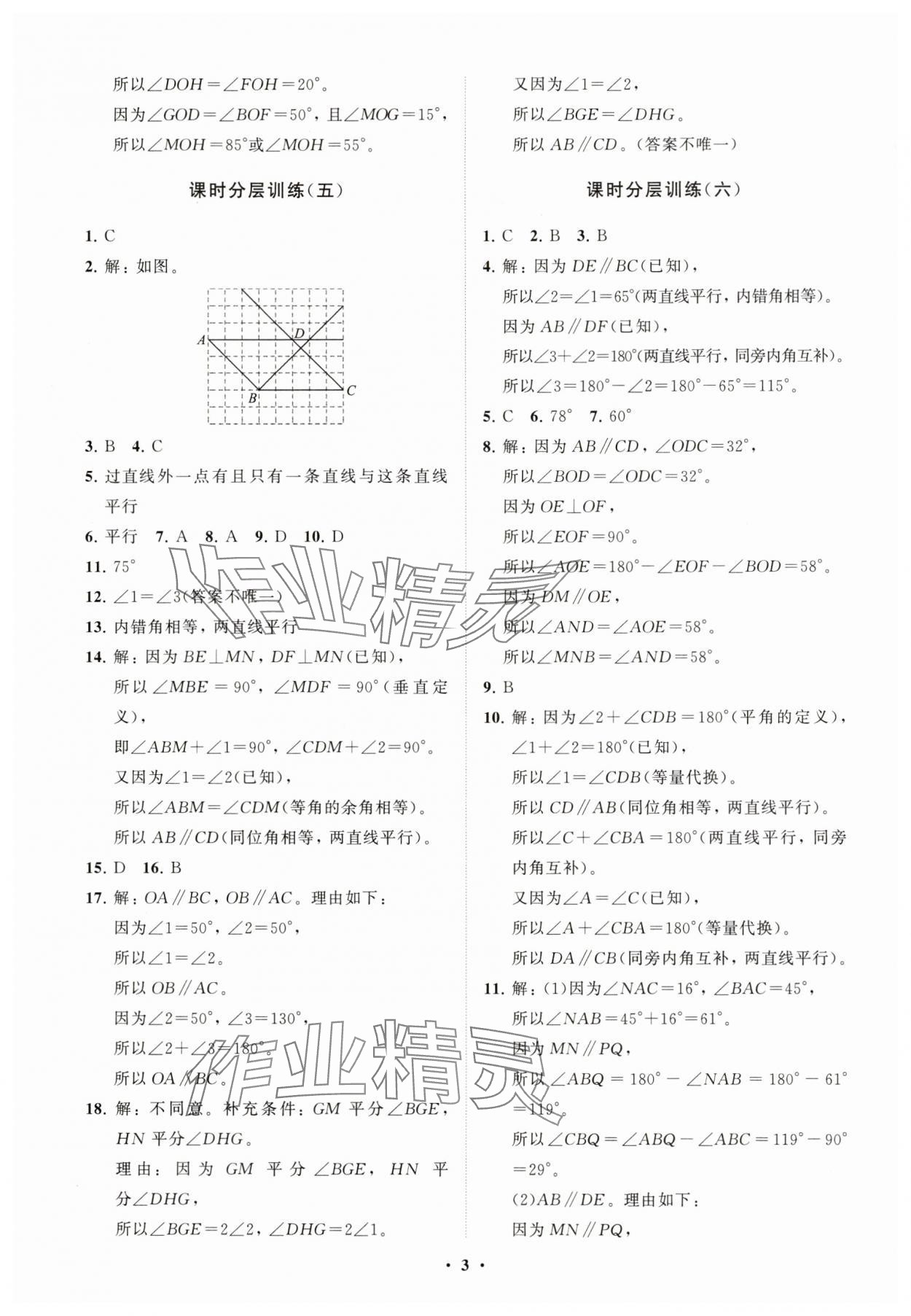 2025年同步練習冊分層卷七年級數學下冊青島版 參考答案第3頁