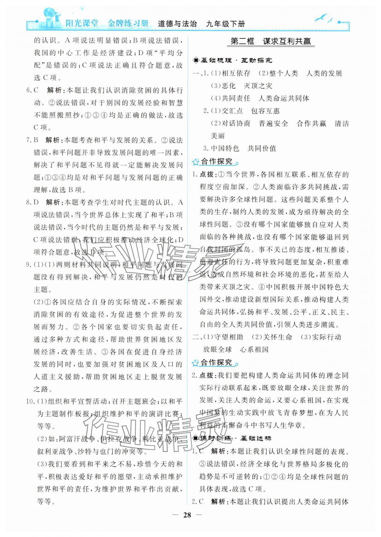 2025年陽光課堂金牌練習(xí)冊九年級道德與法治下冊人教版 第4頁