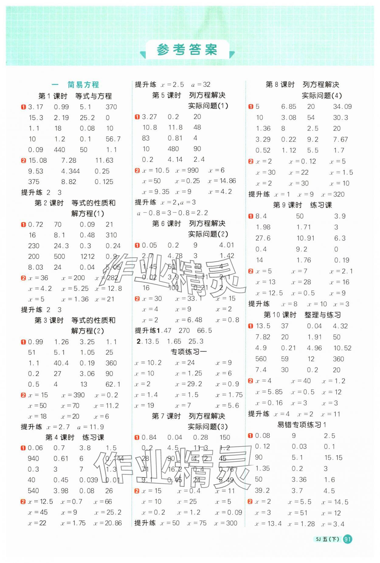 2025年阳光同学计算小达人五年级数学下册苏教版 第1页