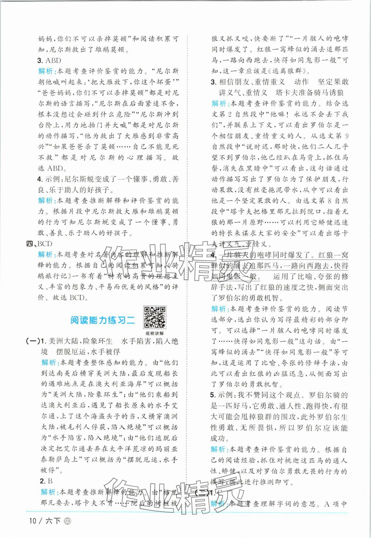 2025年阳光同学课时优化作业六年级语文下册人教版菏泽专版 参考答案第10页