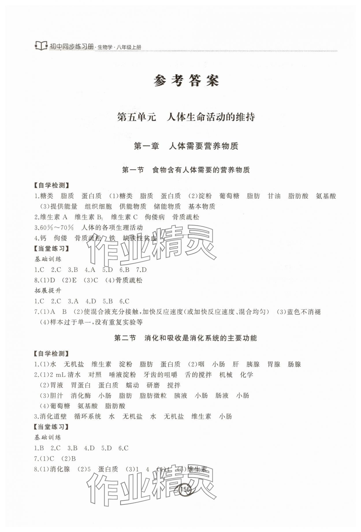 2025年初中同步练习册八年级生物学上册济南版西安出版社 参考答案第1页