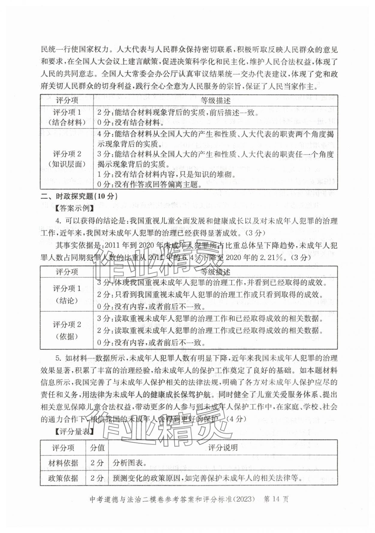 2021~2023年走向成功道德與法治二模&nbsp;參考答案第14頁
