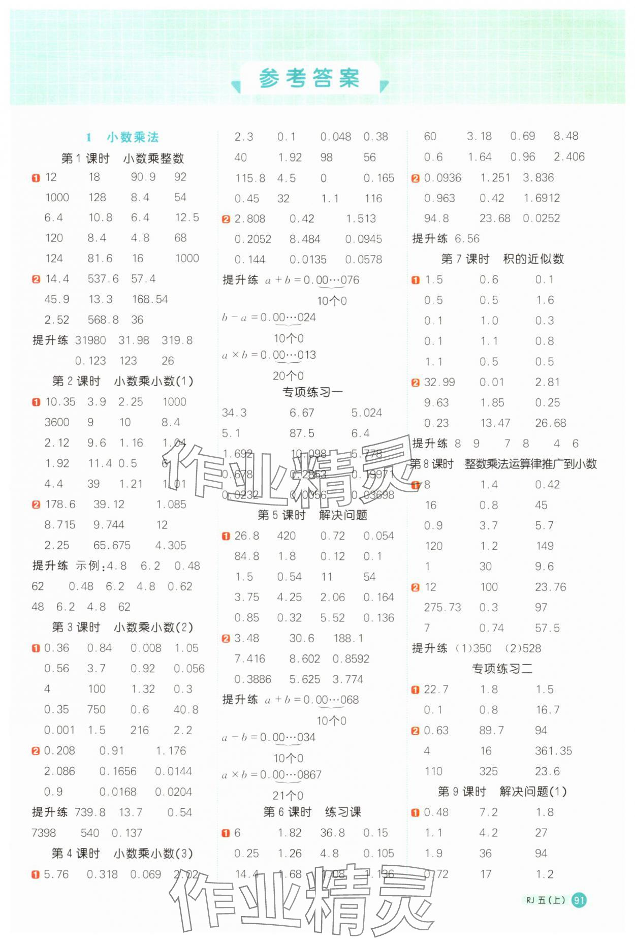 2025年阳光同学计算小达人五年级数学上册人教版 第1页