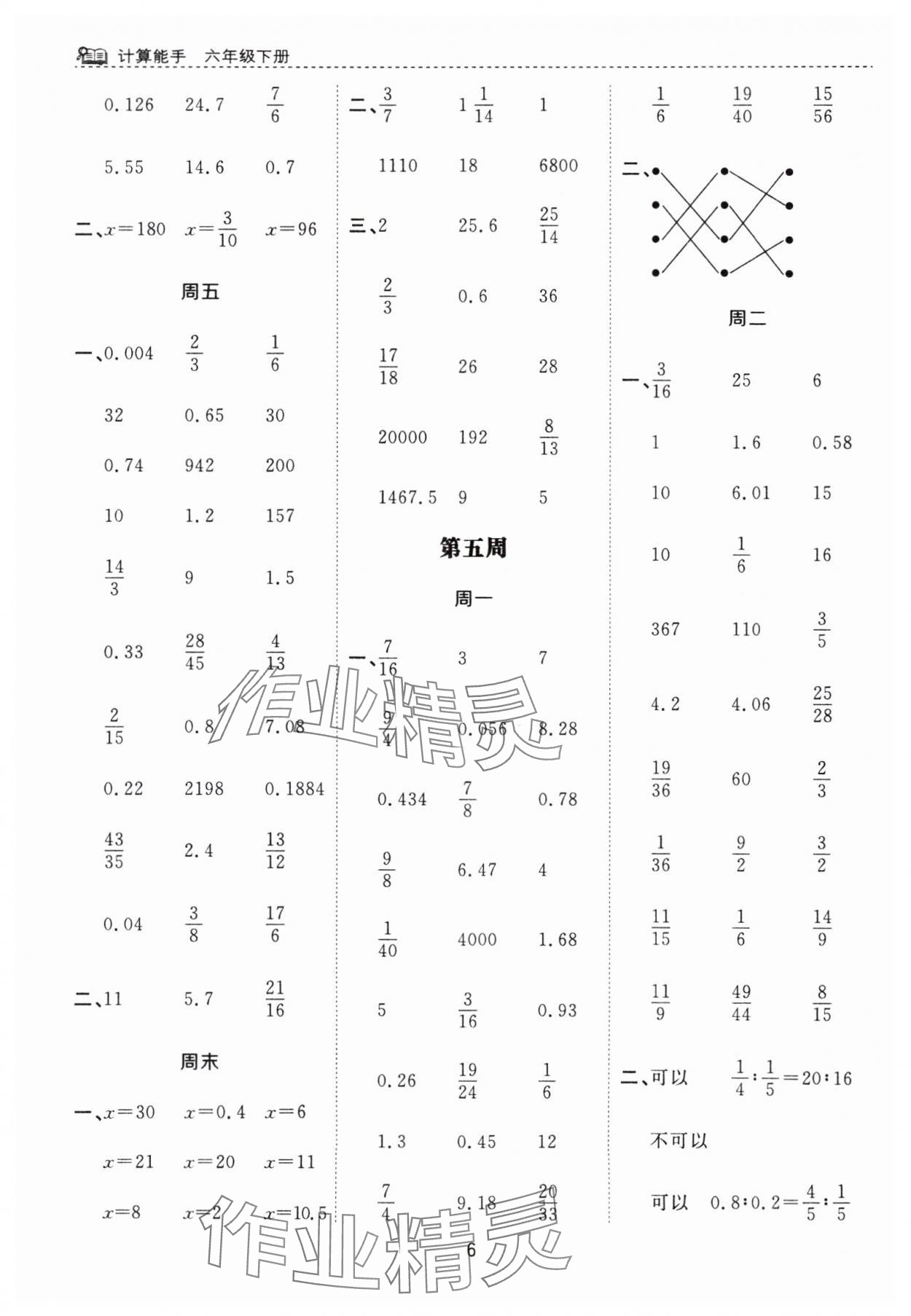 2024年計(jì)算能手花山文藝出版社六年級(jí)數(shù)學(xué)下冊蘇教版 第6頁