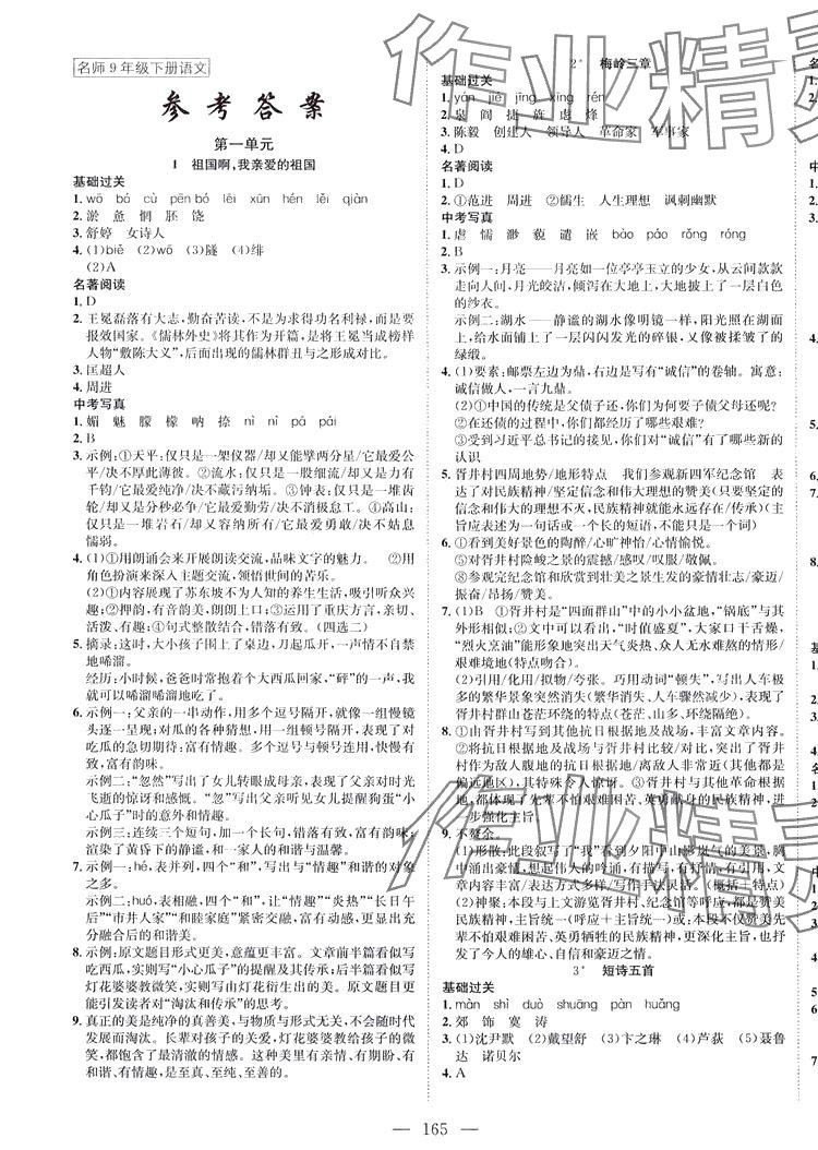 2024年名師課時計劃九年級語文下冊人教版 第1頁