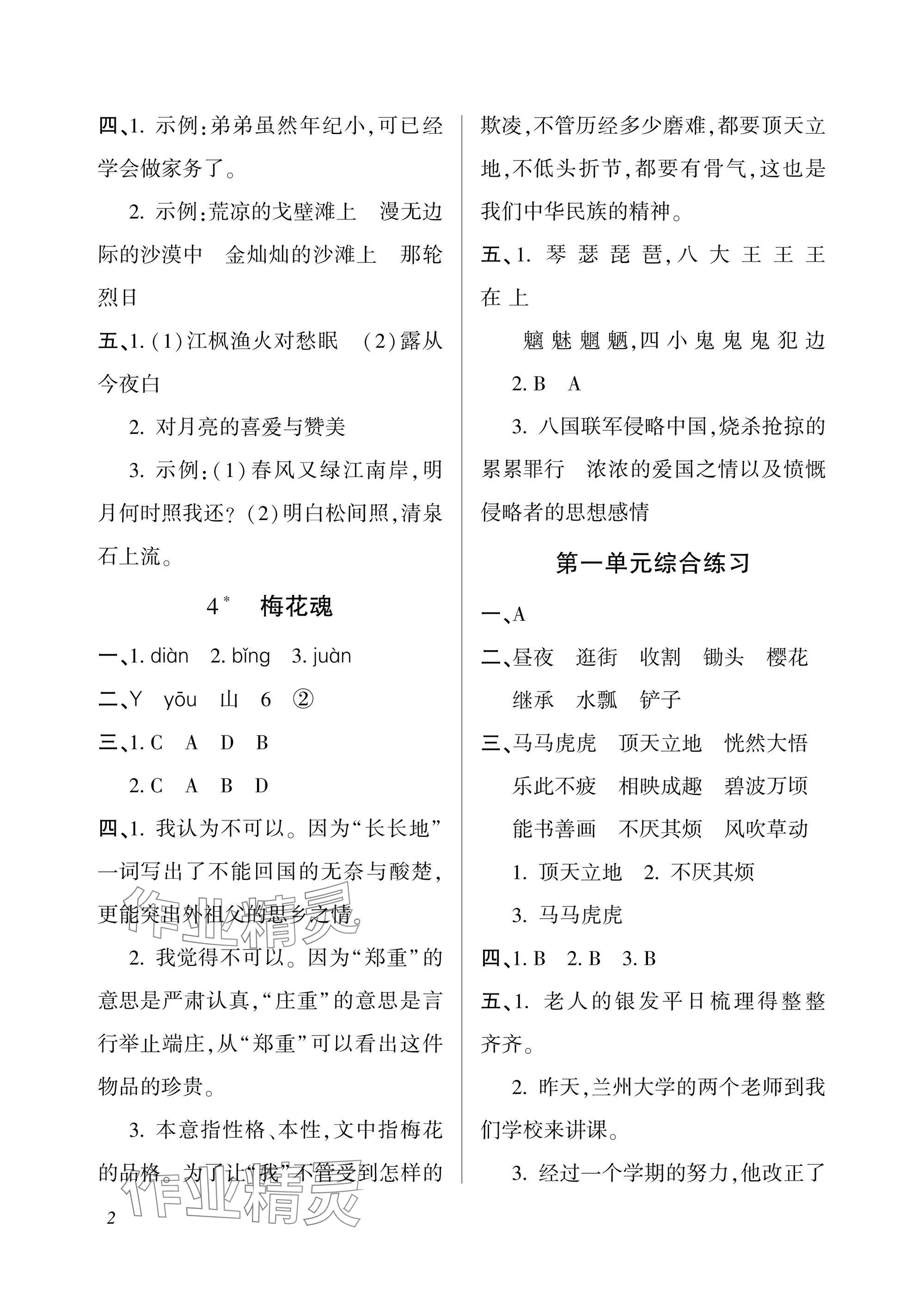 2025年配套練習(xí)與檢測五年級語文下冊人教版 參考答案第2頁