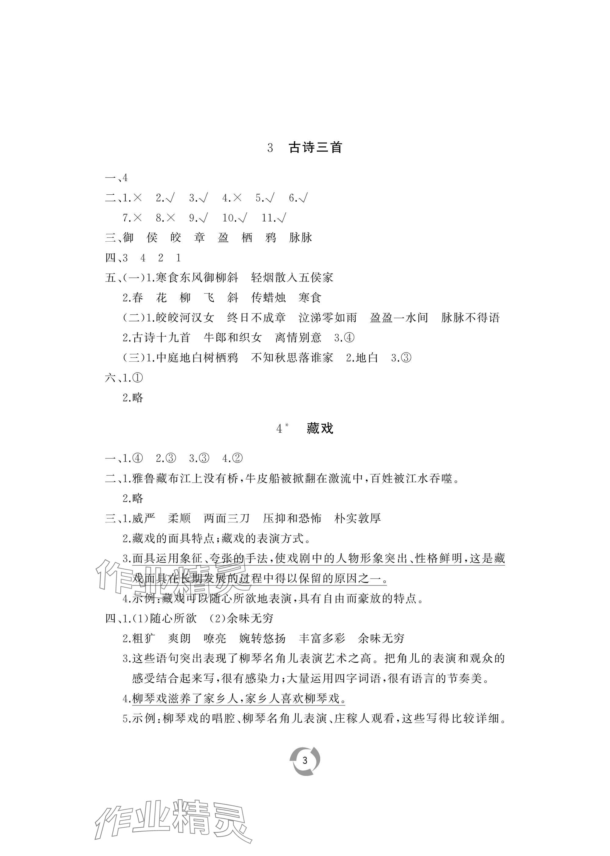 2025年新課堂同步學(xué)習(xí)與探究六年級語文下冊人教版棗莊專版 參考答案第3頁