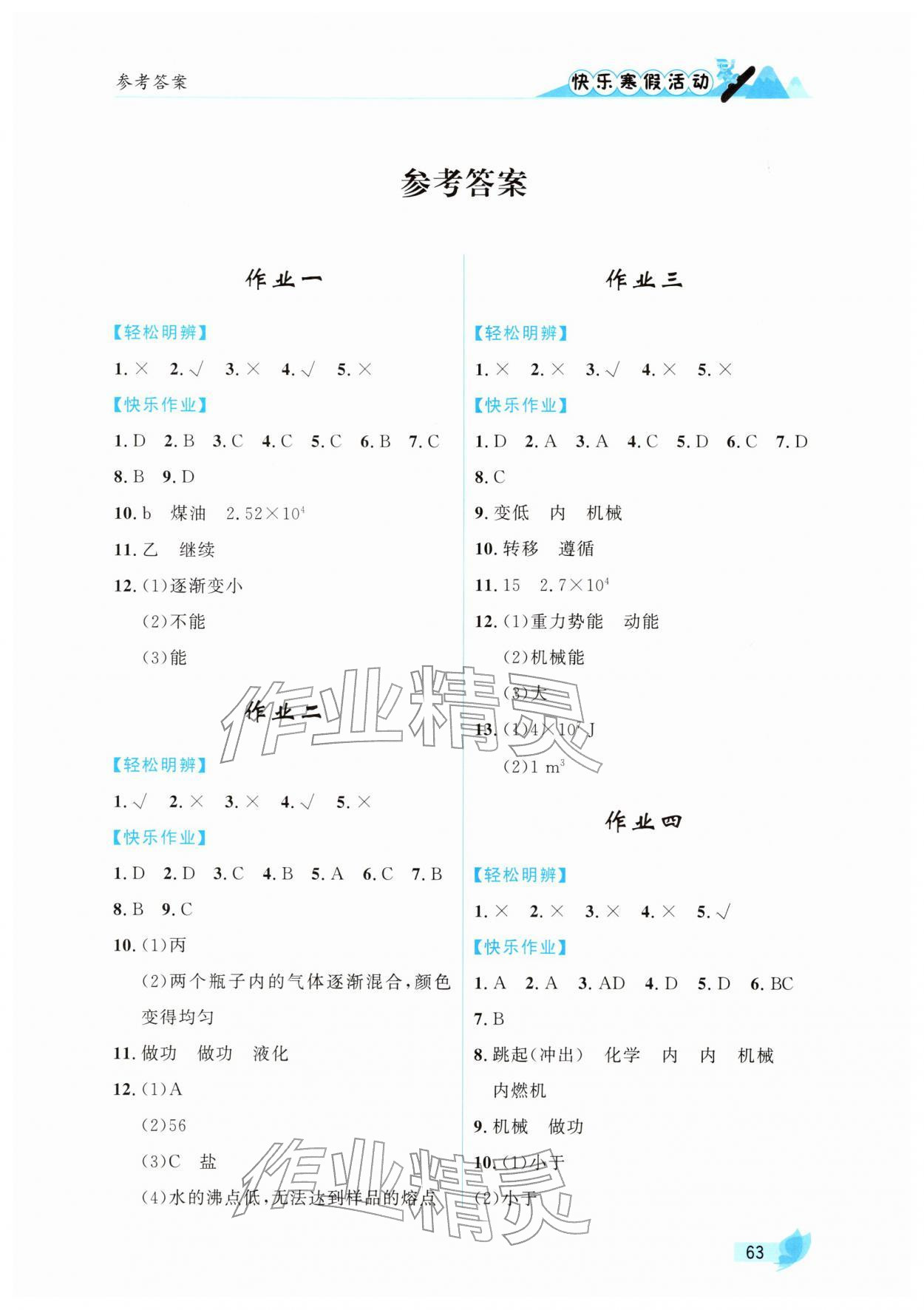 2026年快乐寒假活动九年级物理人教版&nbsp;第1页