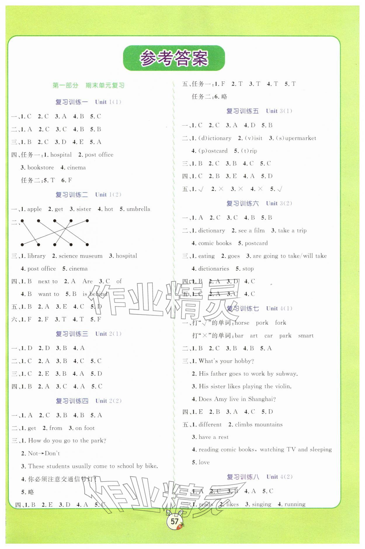 2026年?duì)钤n堂寒假銜接復(fù)習(xí)計(jì)劃六年級(jí)英語(yǔ)&nbsp;參考答案第1頁(yè)