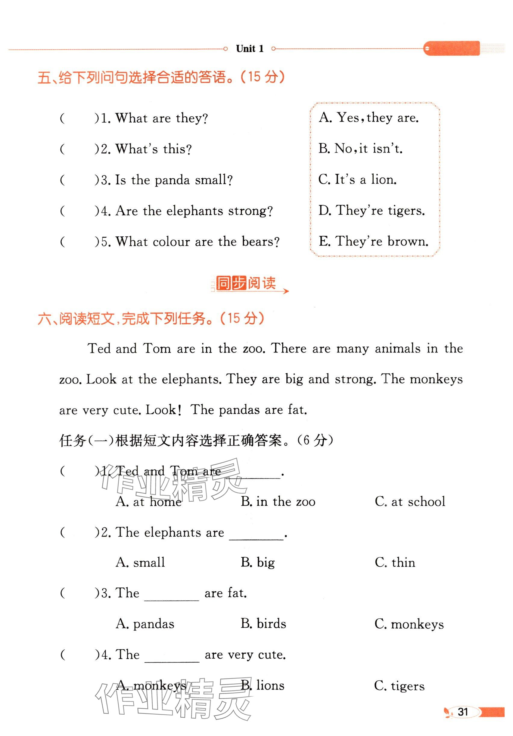 2025年教材課本三年級英語下冊外研版&nbsp;參考答案第31頁