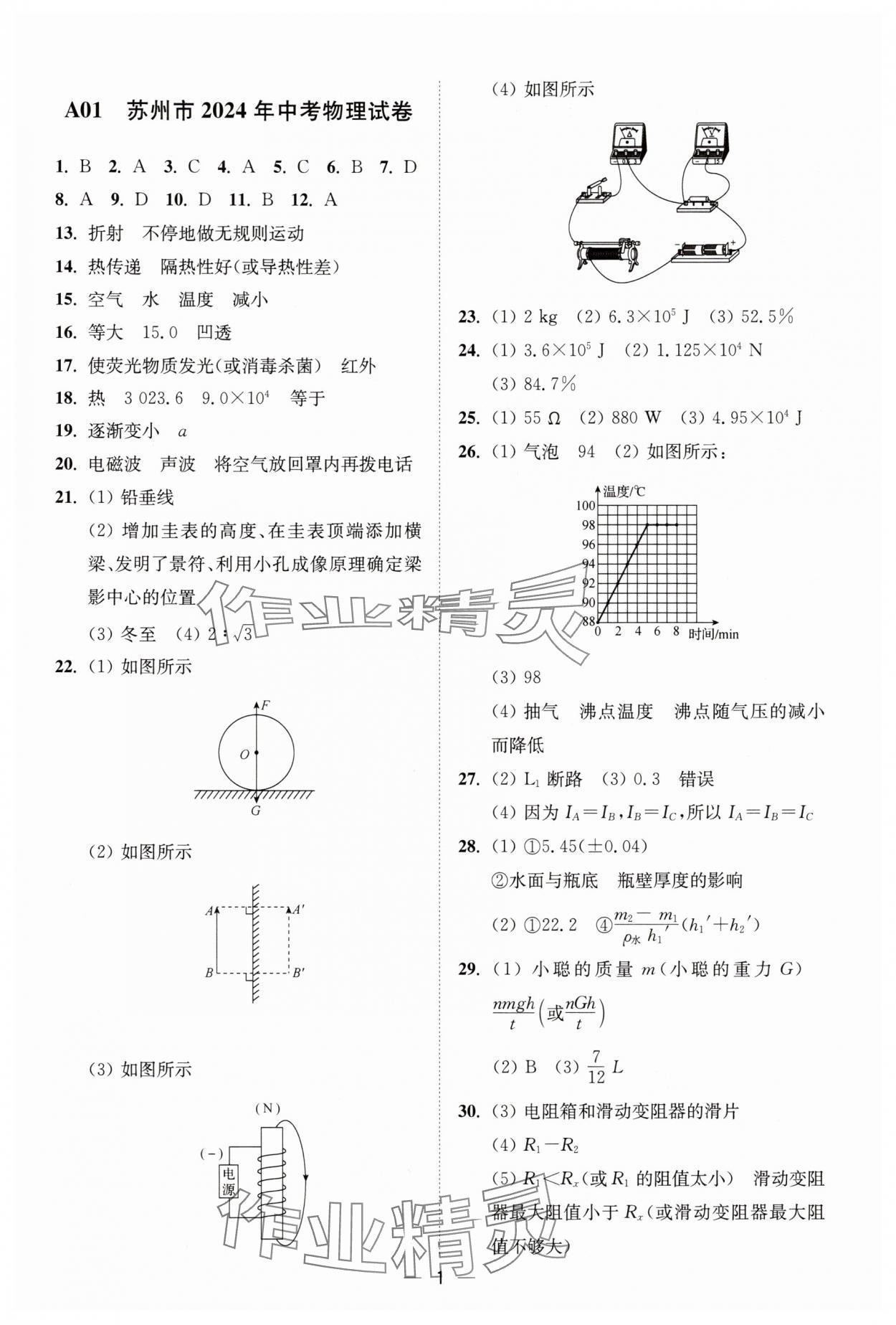2025年奪冠金卷中考物理蘇科版 參考答案第1頁