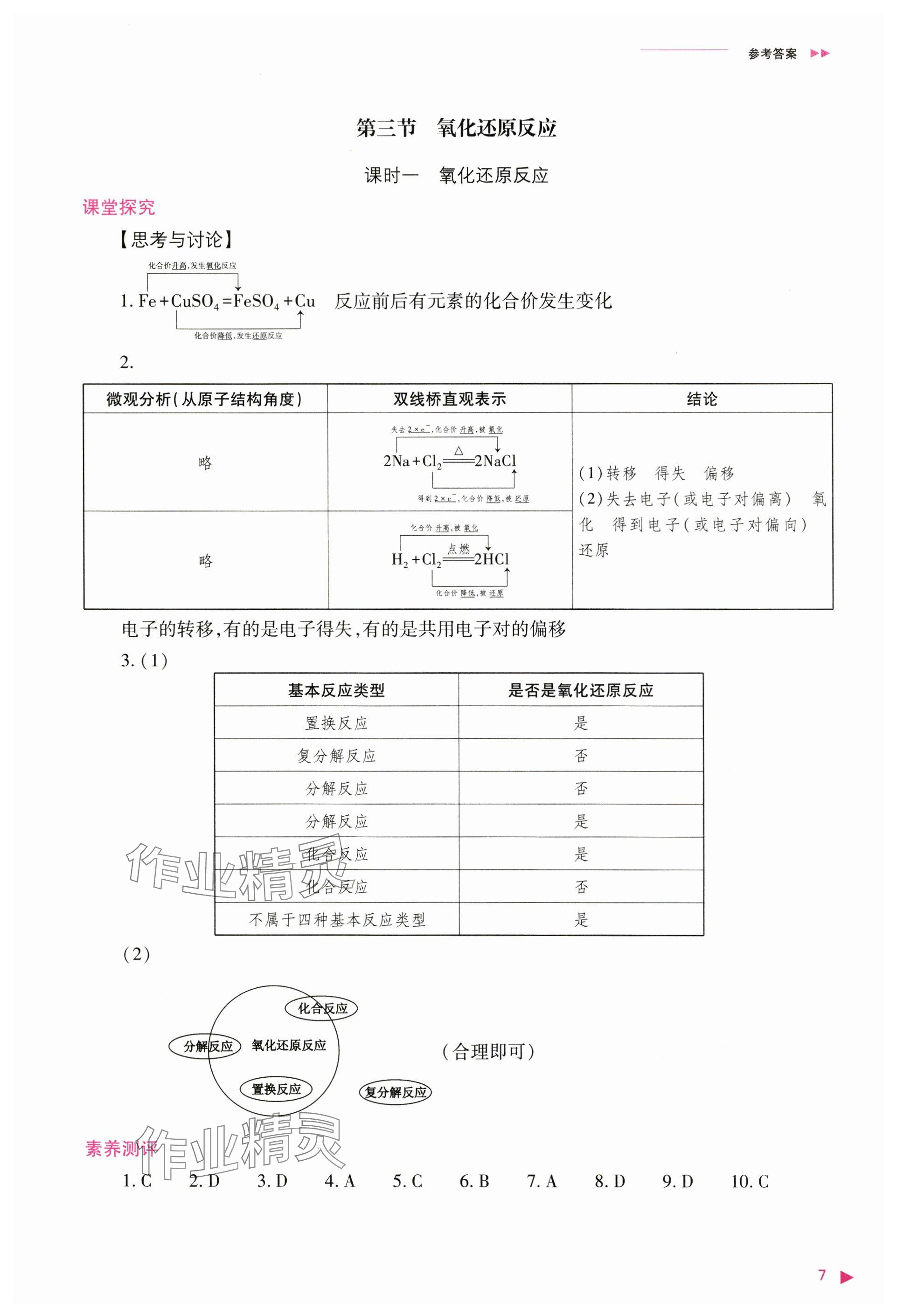 2024年普通高中新課程同步練習冊高中化學必修第一冊人教版 參考答案第7頁