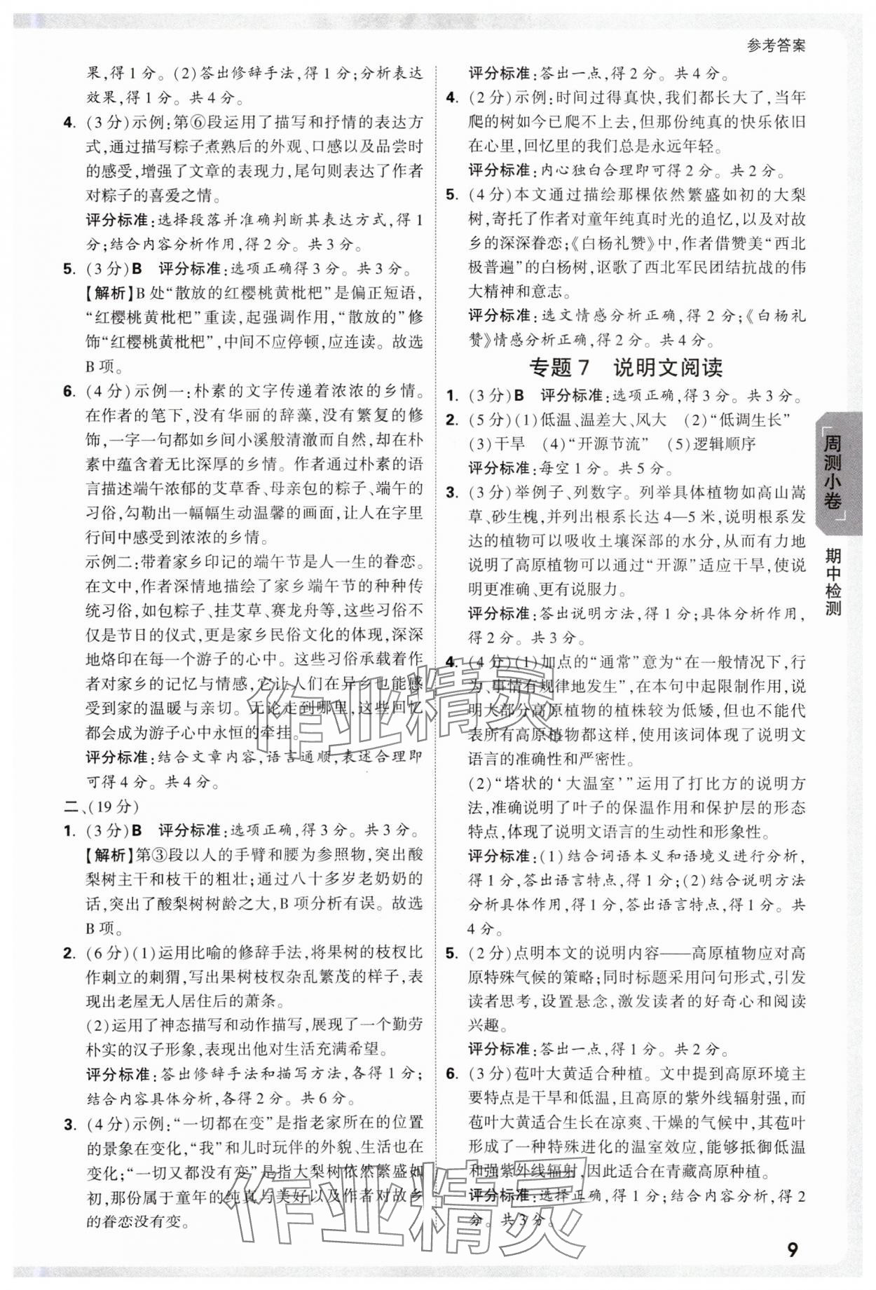 2025年萬唯中考大小卷八年級(jí)語文下冊人教版 參考答案第9頁